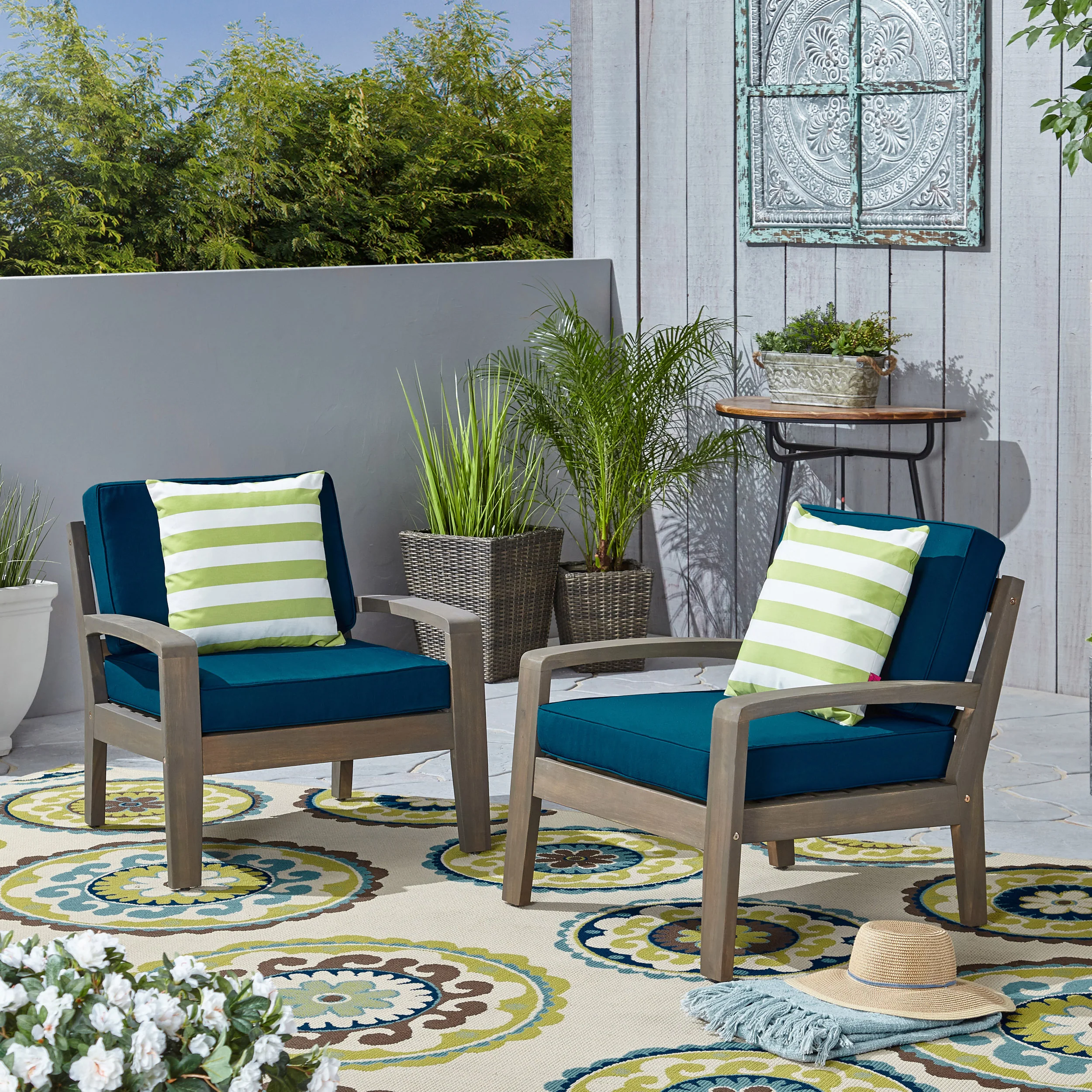 Parma Outdoor Acacia Wood Club Chairs with Cushions - furnishings