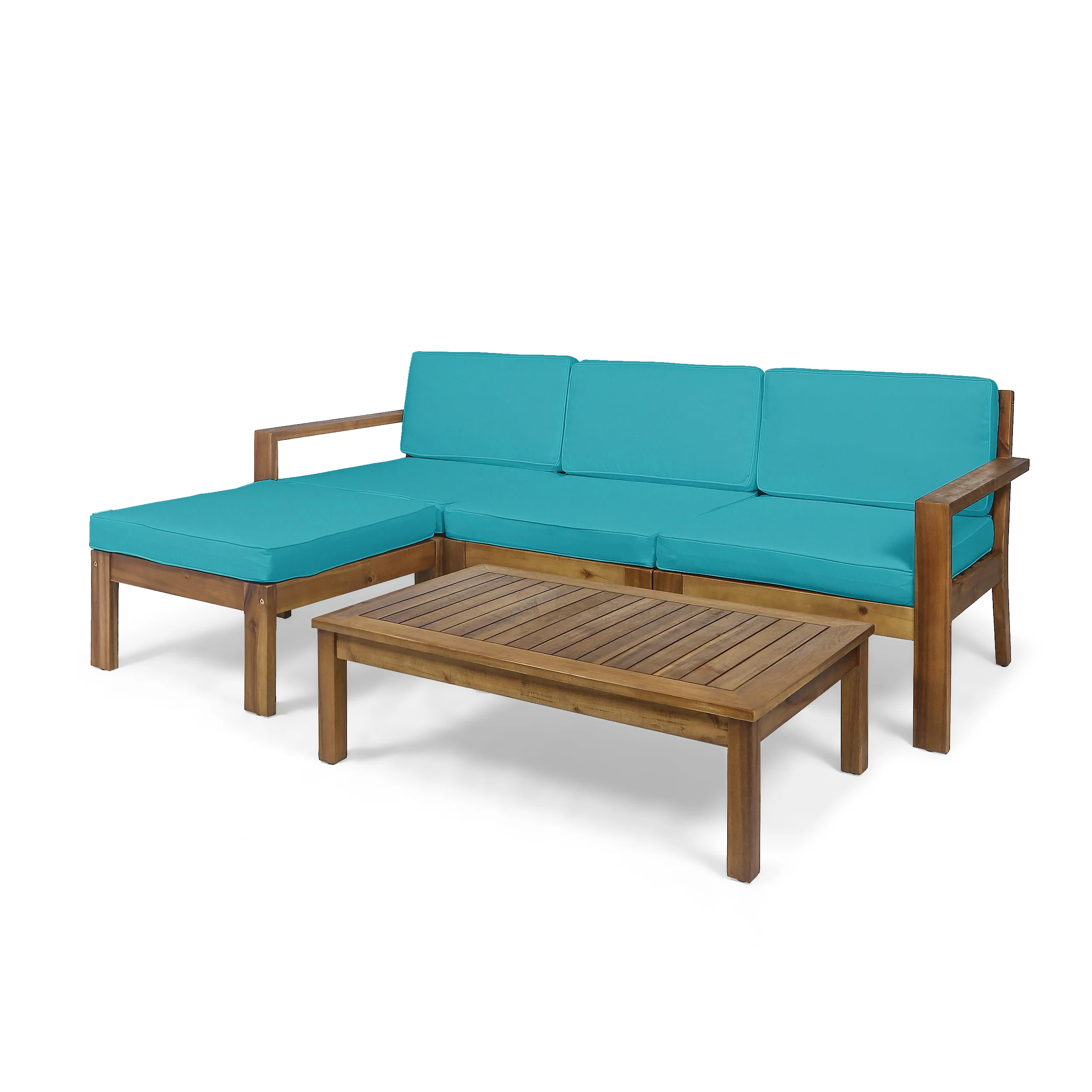 Makayla Ana Outdoor 3 Seater Acacia Wood Sofa Sectional with Cushions - furnishings