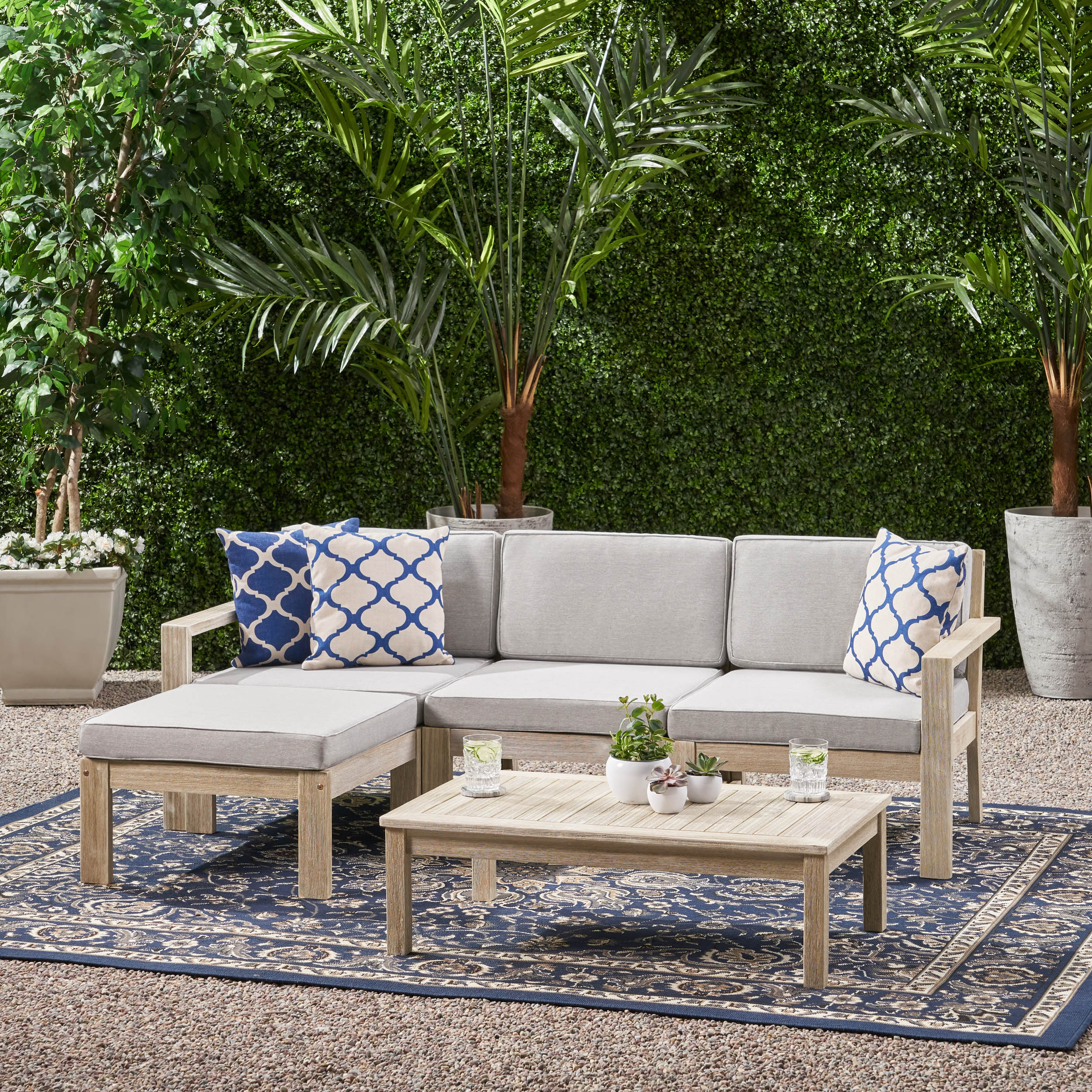 Henderson Outdoor 3 Seater Acacia Wood Sofa Sectional with Cushions - furnishings