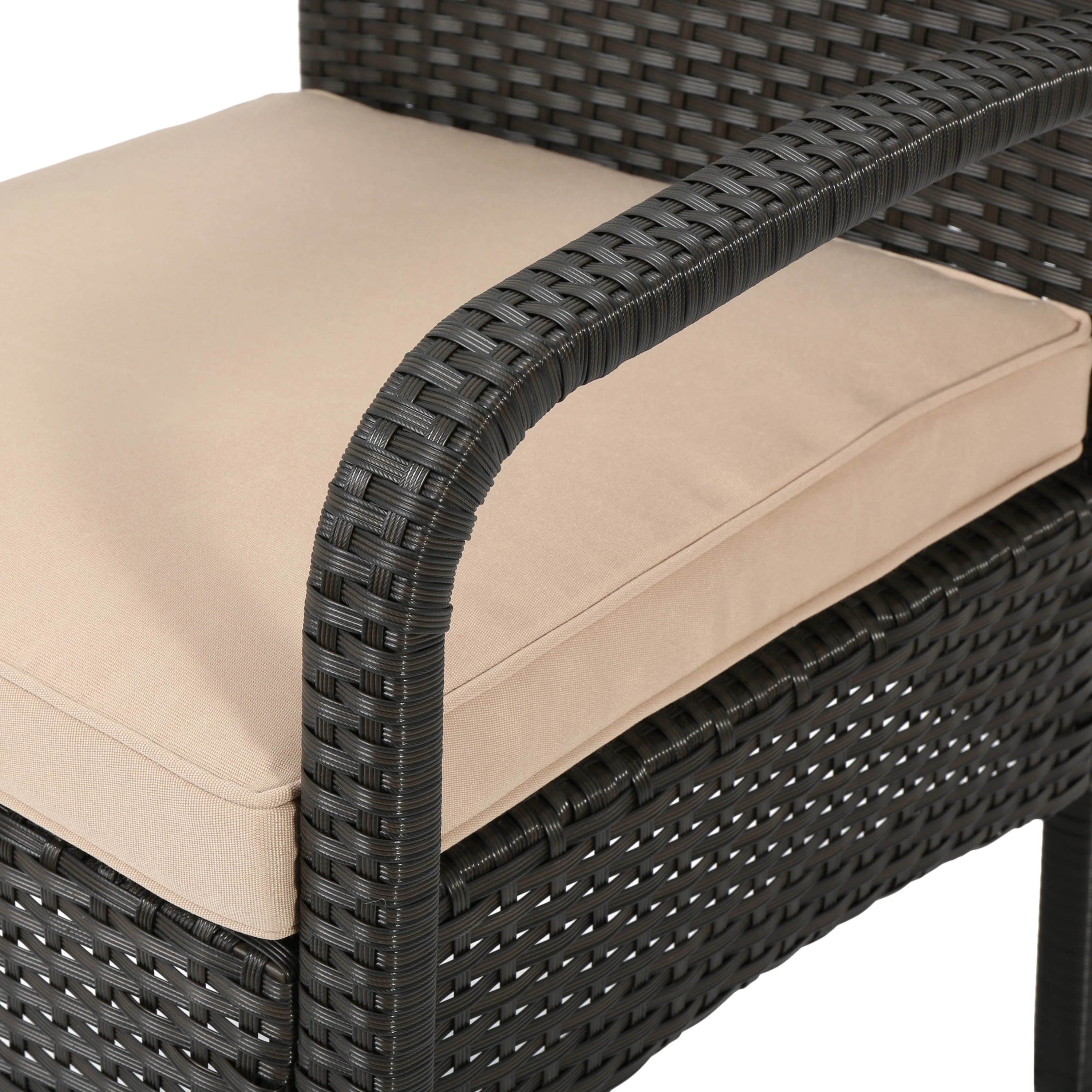 Mavis Patio Conversation Set, 6-Seater with Loveseat, Club Chairs, and Coffee Table, Brown Wicker with Tan Outdoor Cushions - furnishings