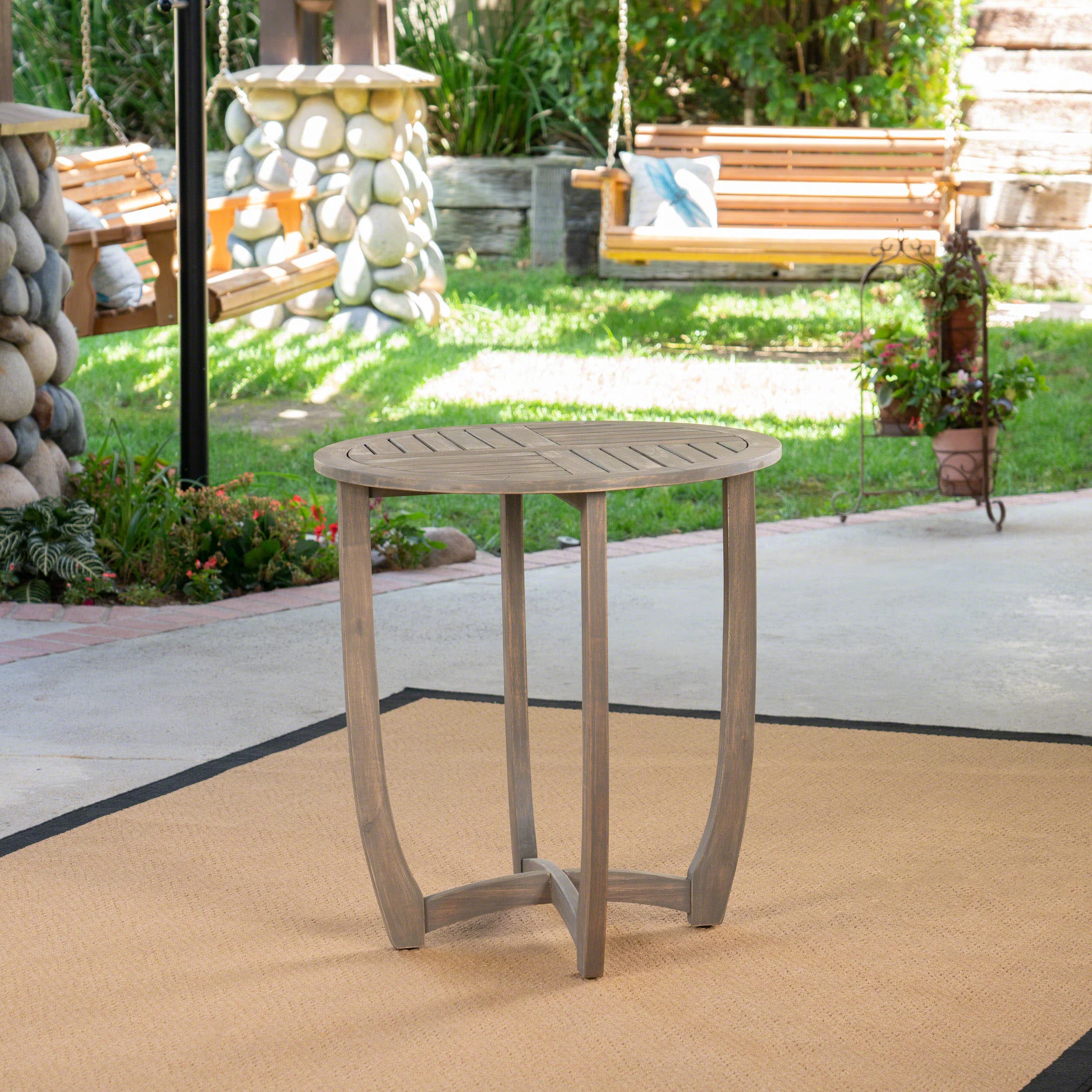 Jared Outdoor 3 Piece Wood and Wicker Bistro Set, Gray and Gray - furnishings