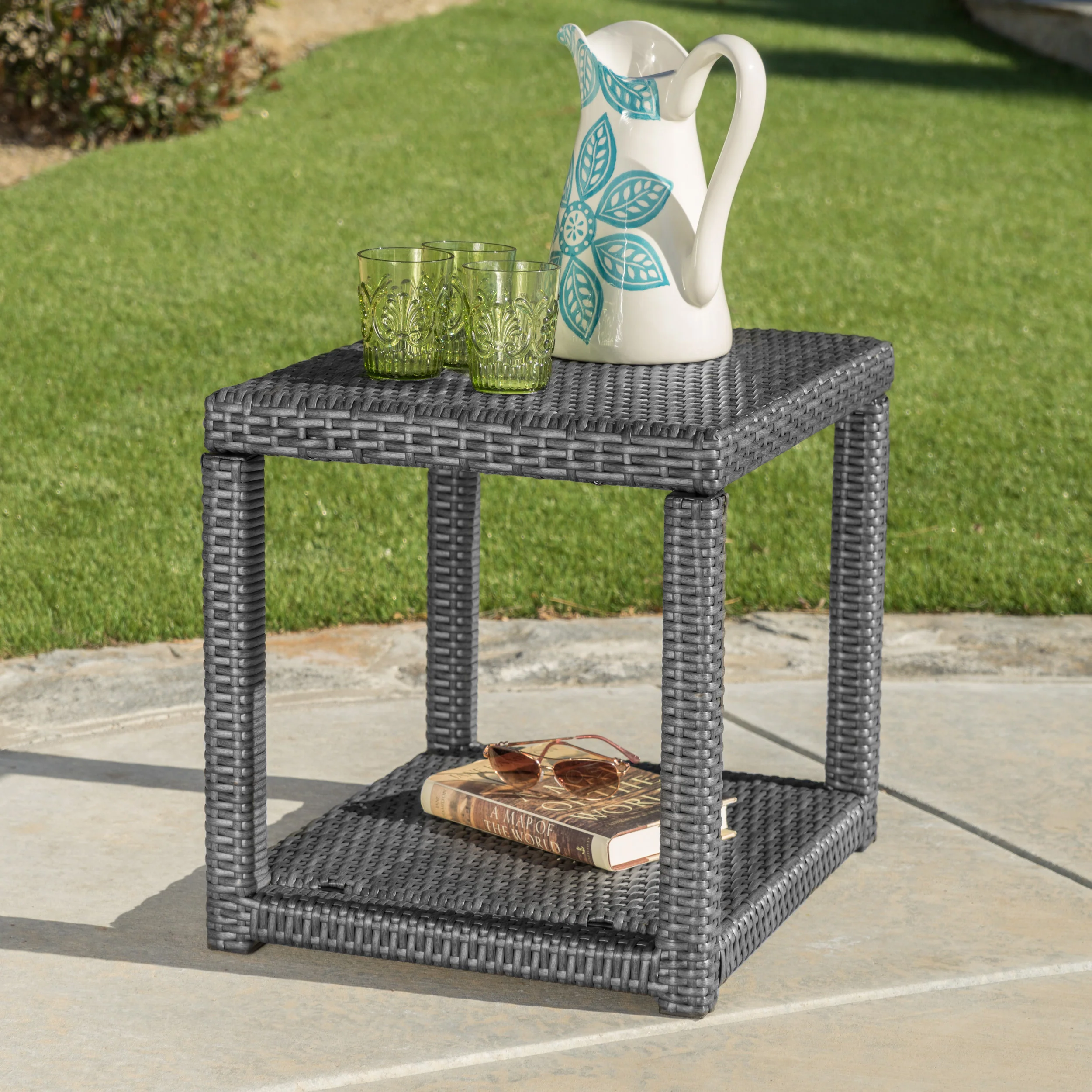 Parham Outdoor 3 Piece Grey Wicker Stacking Chair Chat Set - furnishings