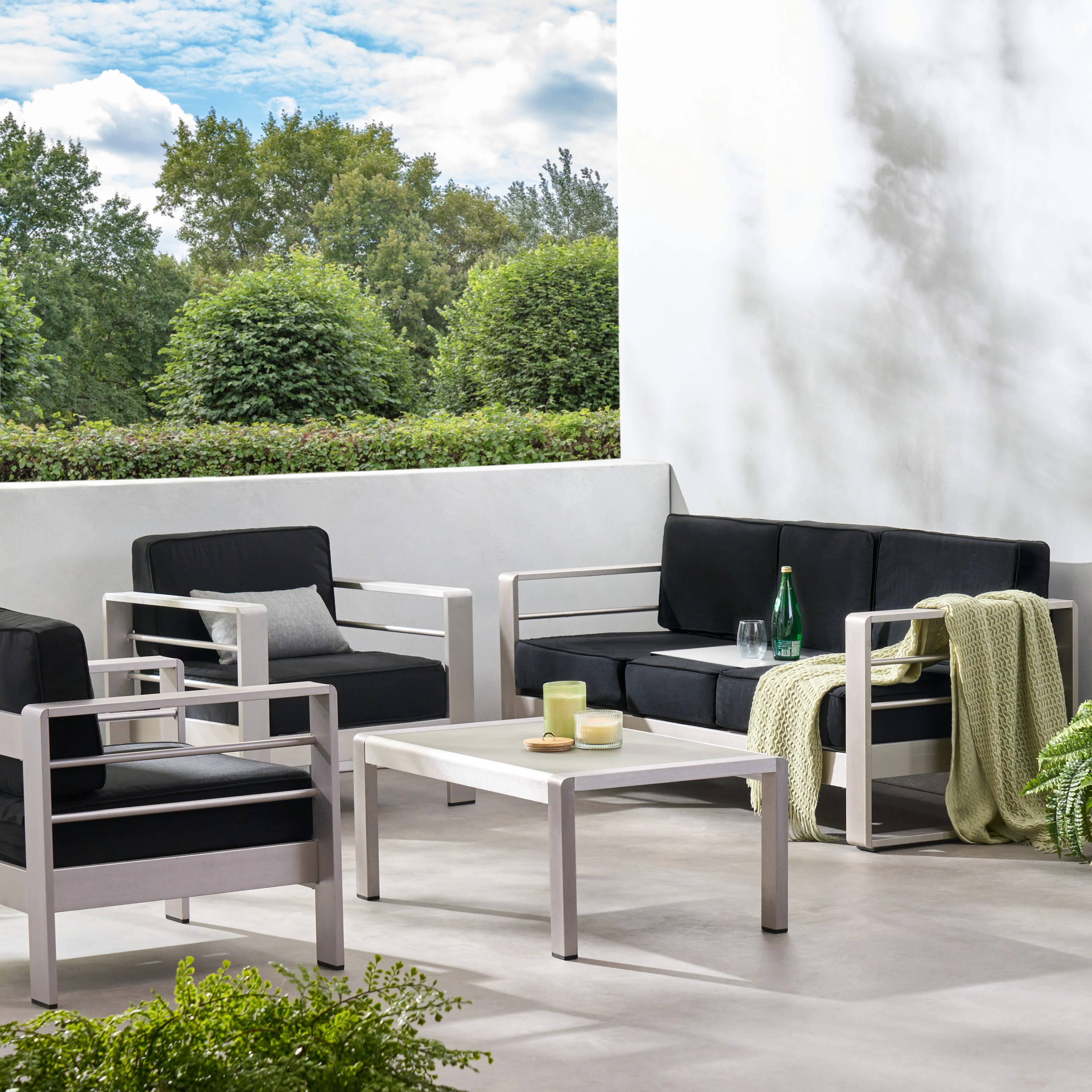 Crested Bay Outdoor Aluminum 5 Seater Chat Set with Sunbrella Cushions - furnishings