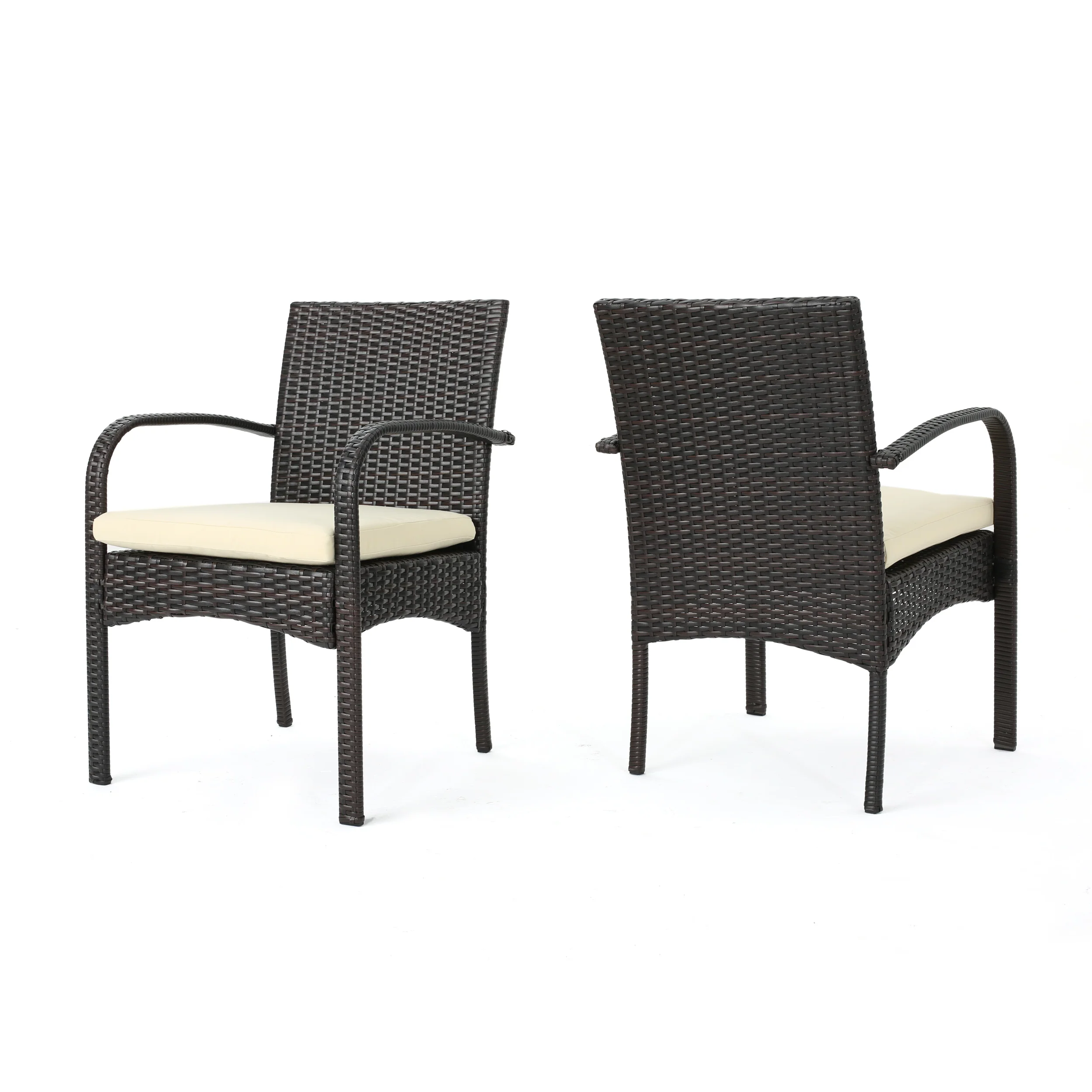 Carmela Outdoor Multibrown PE Wicker Dining Chairs (Set of 2) - furnishings