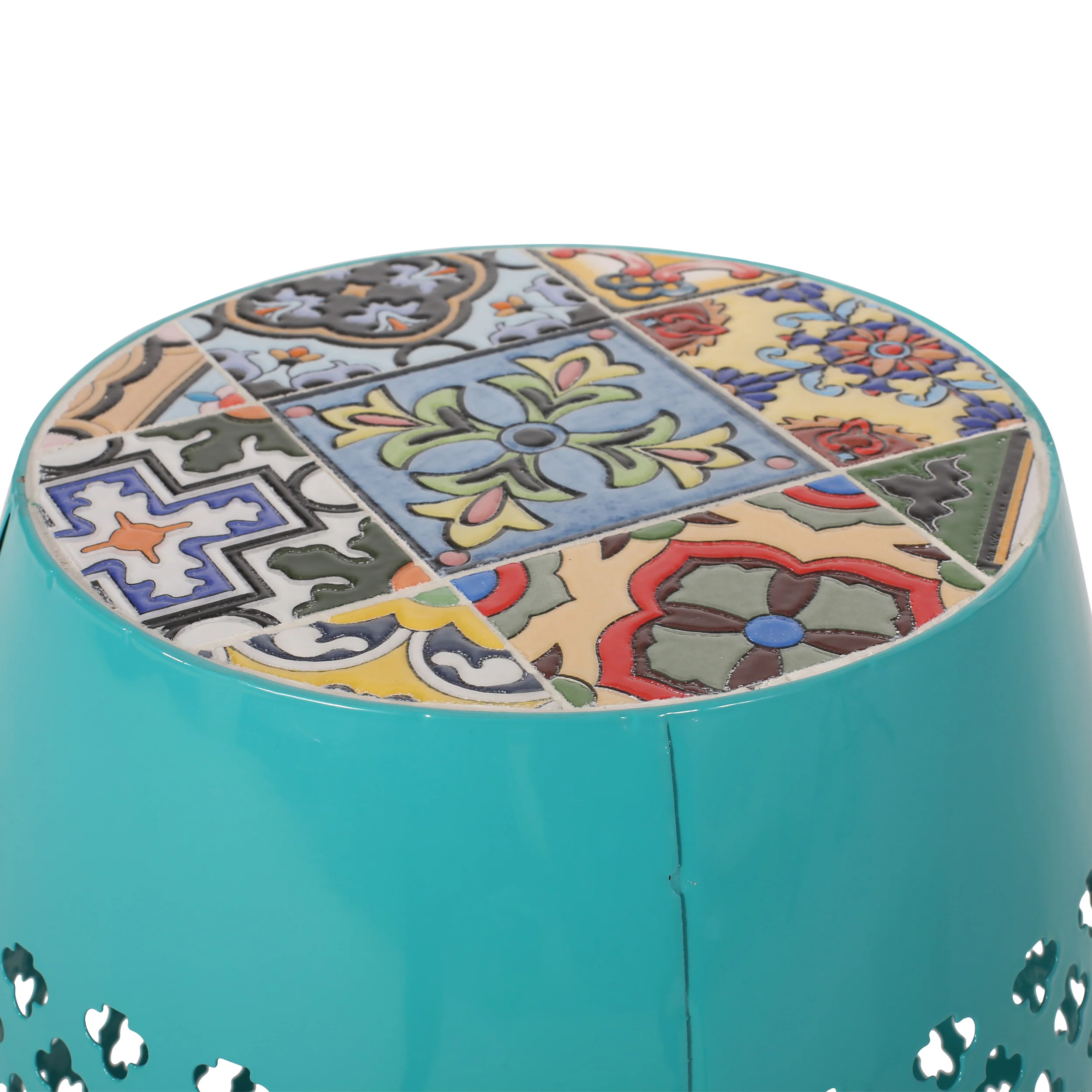 Kalyse Outdoor Lace Cut Side Table with Tile Top - furnishings
