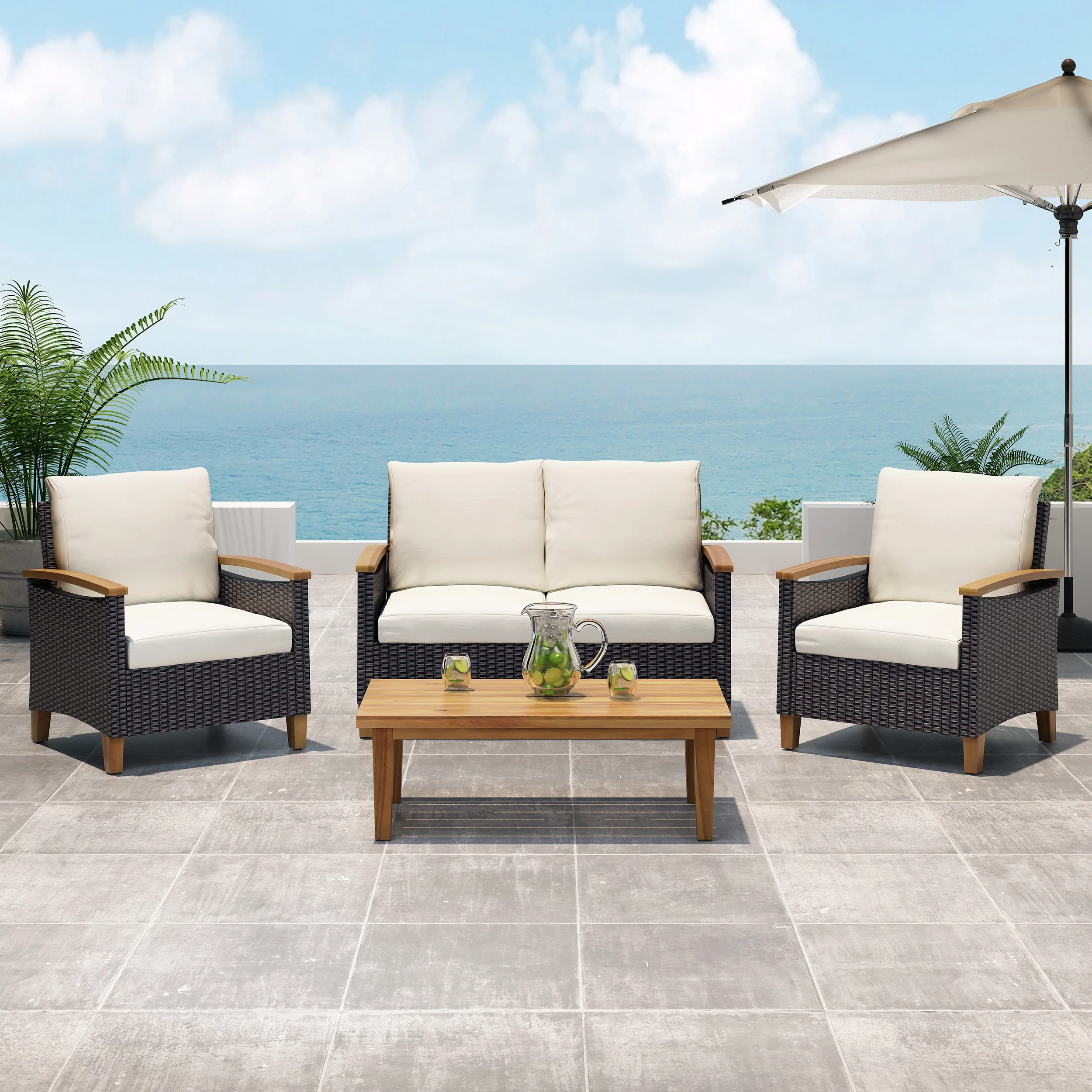 Velthur Outdoor 4 Seater Chat Set with Coffee Table - furnishings