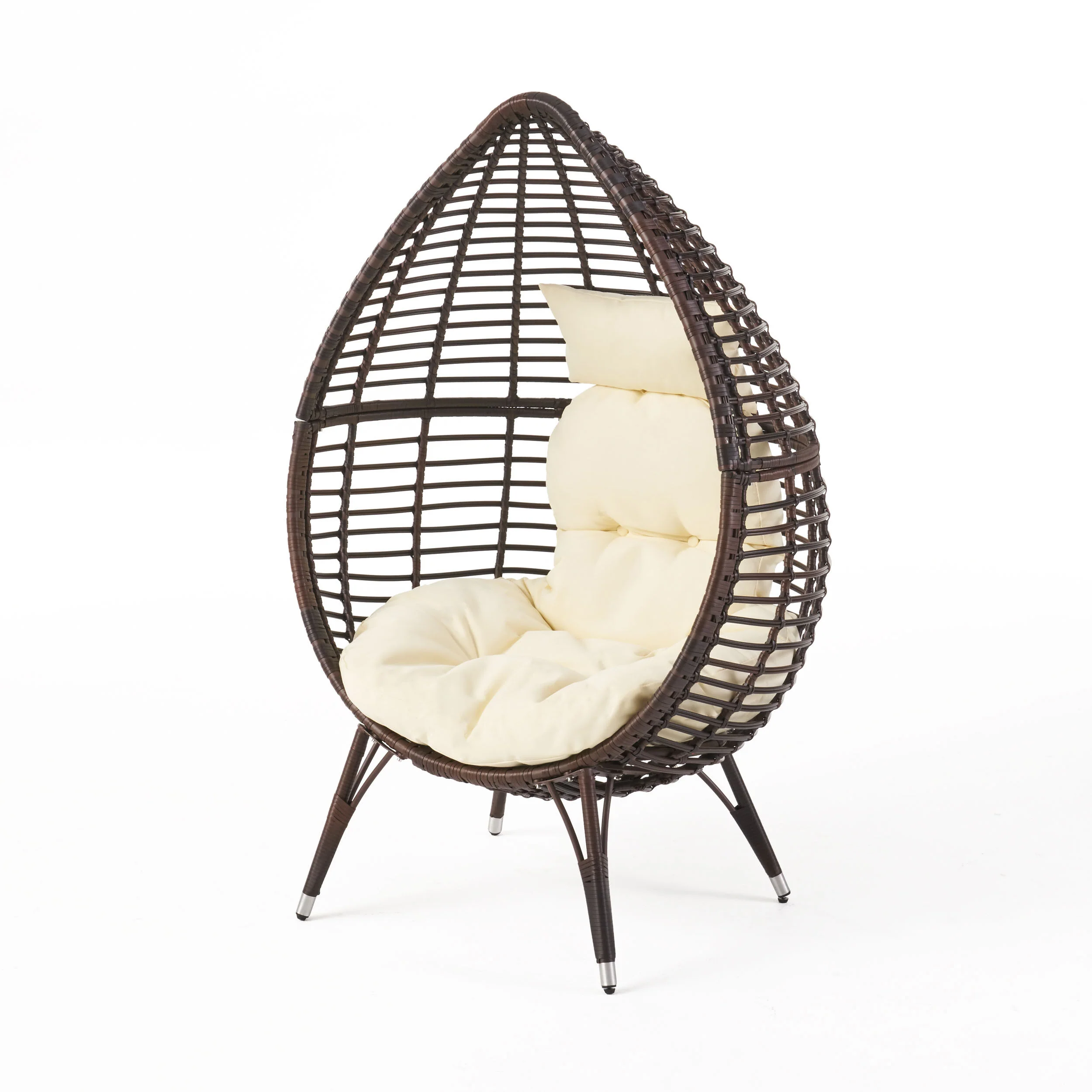 Dermot Outdoor Wicker Freestanding Wicker Teardrop / Egg Chair w/ Cushion - furnishings
