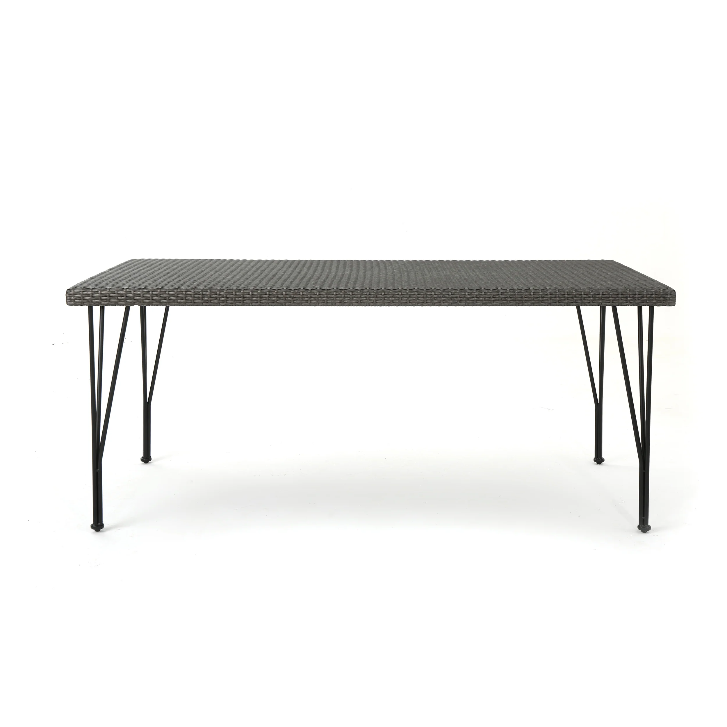 Belmy Outdoor Gray Wicker Rectangular Dining Table with Hair Pin Legs - furnishings