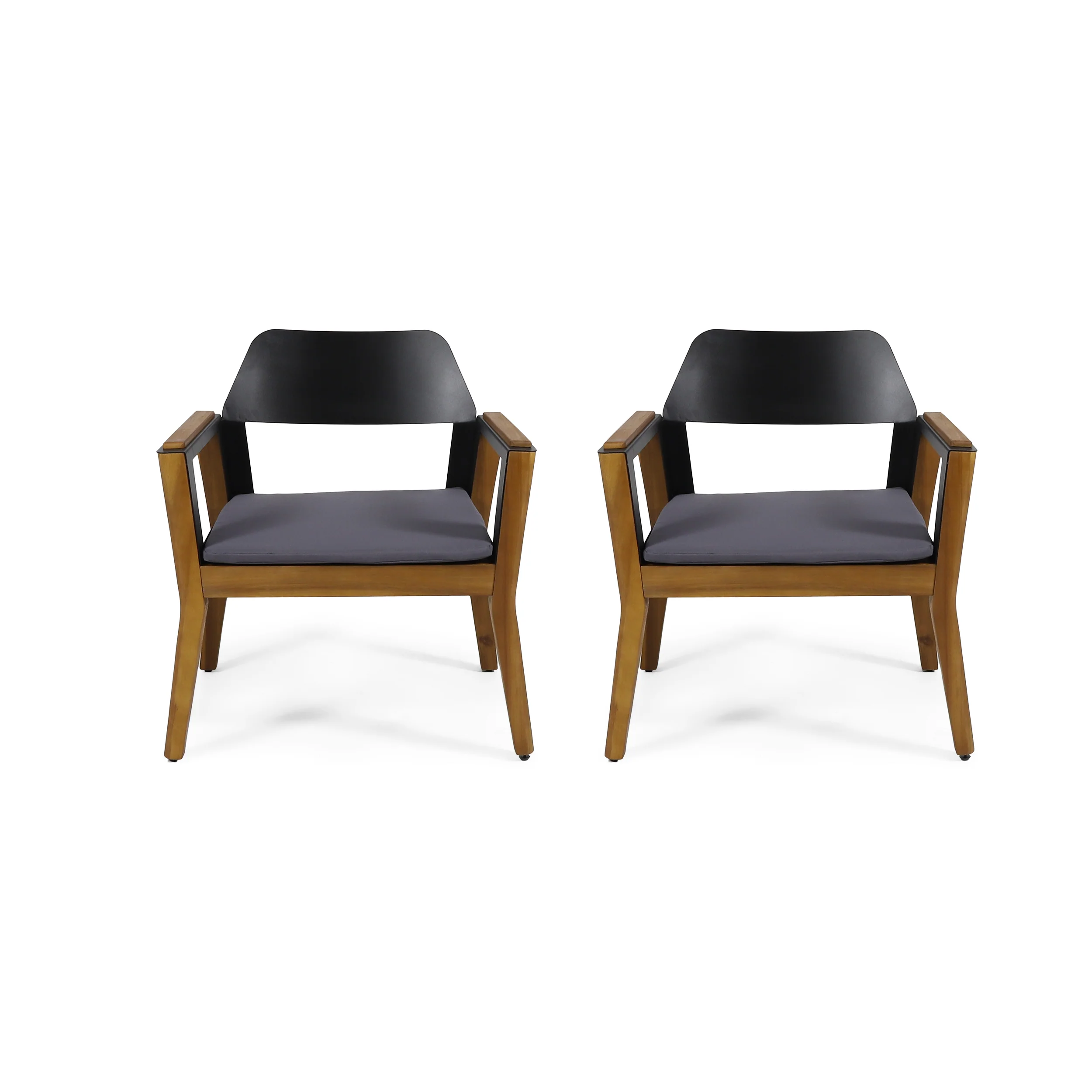 Osean Outdoor Acacia Wood Club Chairs with Cushion (Set of 2) - furnishings