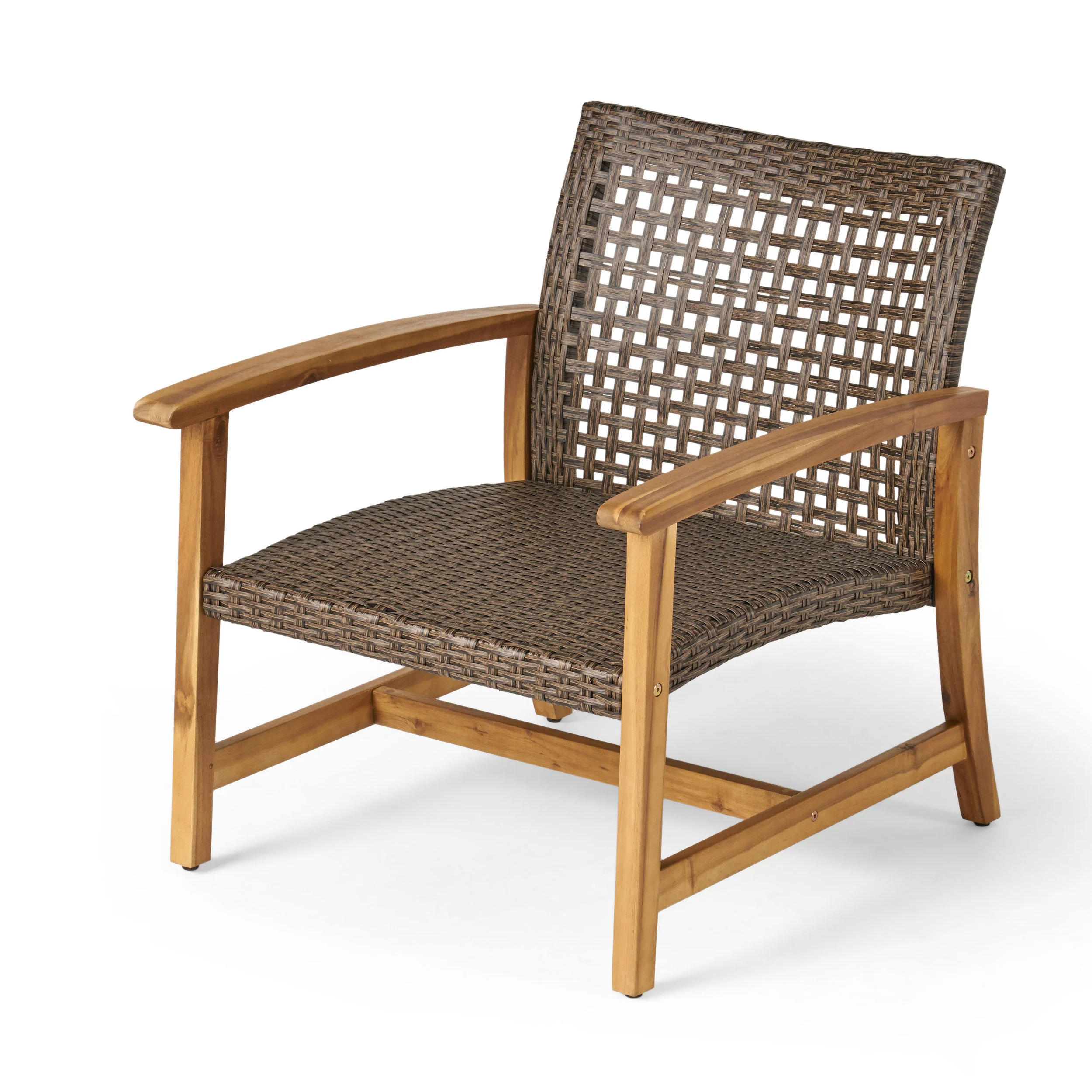 Eleanor Outdoor 5 Piece Wood and Wicker Club Chairs and Fire Pit Set - furnishings