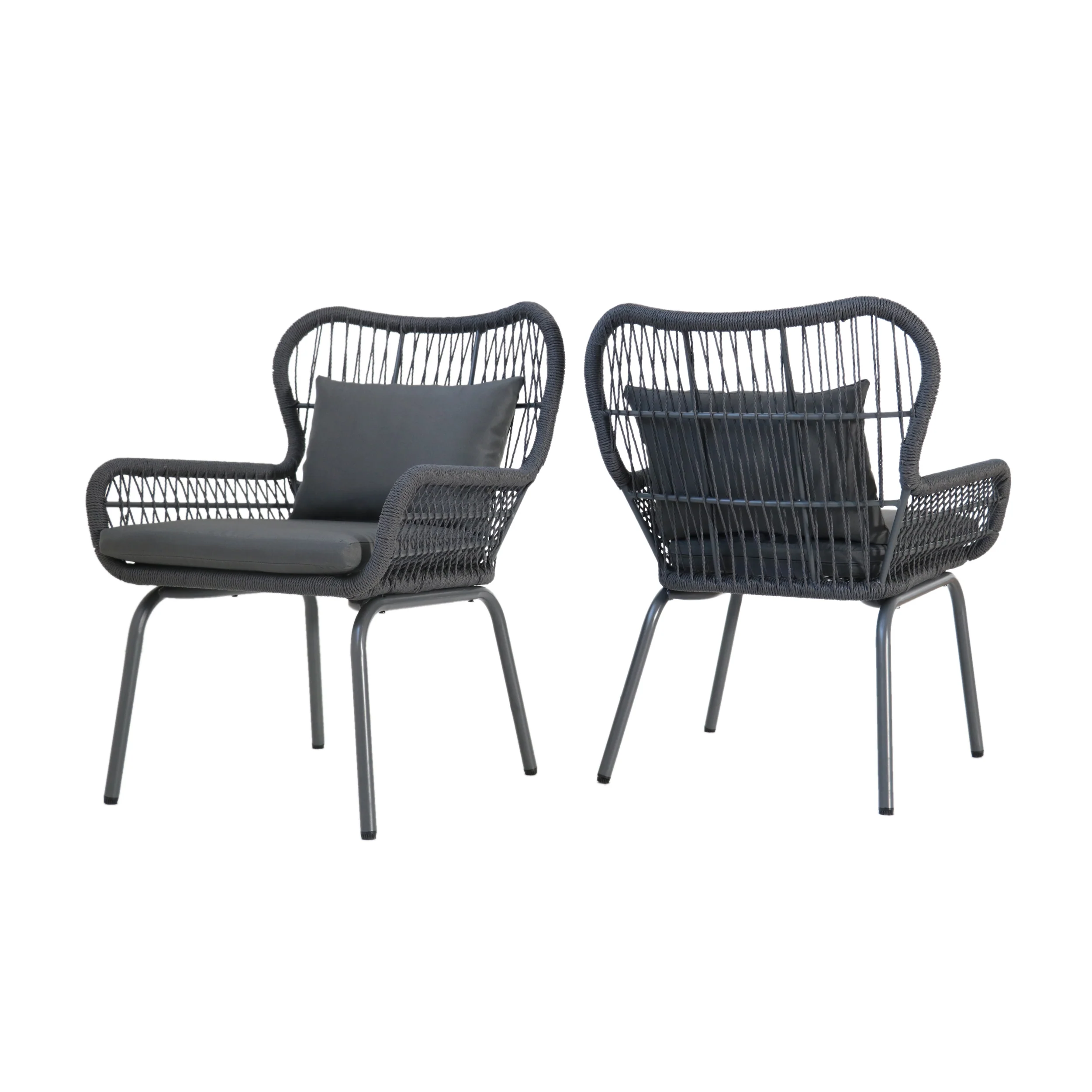Karen Outdoor Club Chairs, Steel and Rope, Water-Resistant Cushions, Boho - furnishings