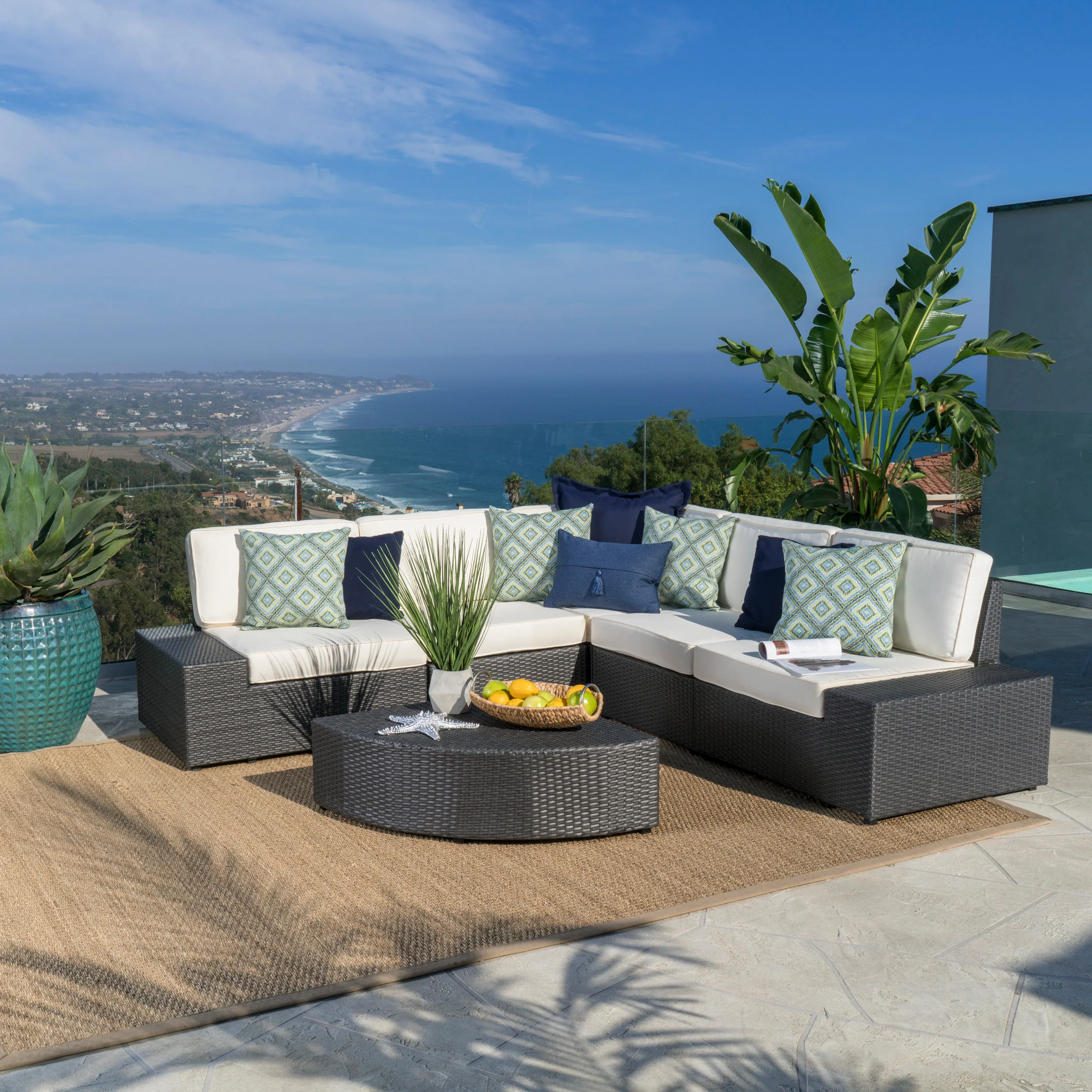 Reddington 6pc Outdoor Grey Wicker Sectional Set - furnishings