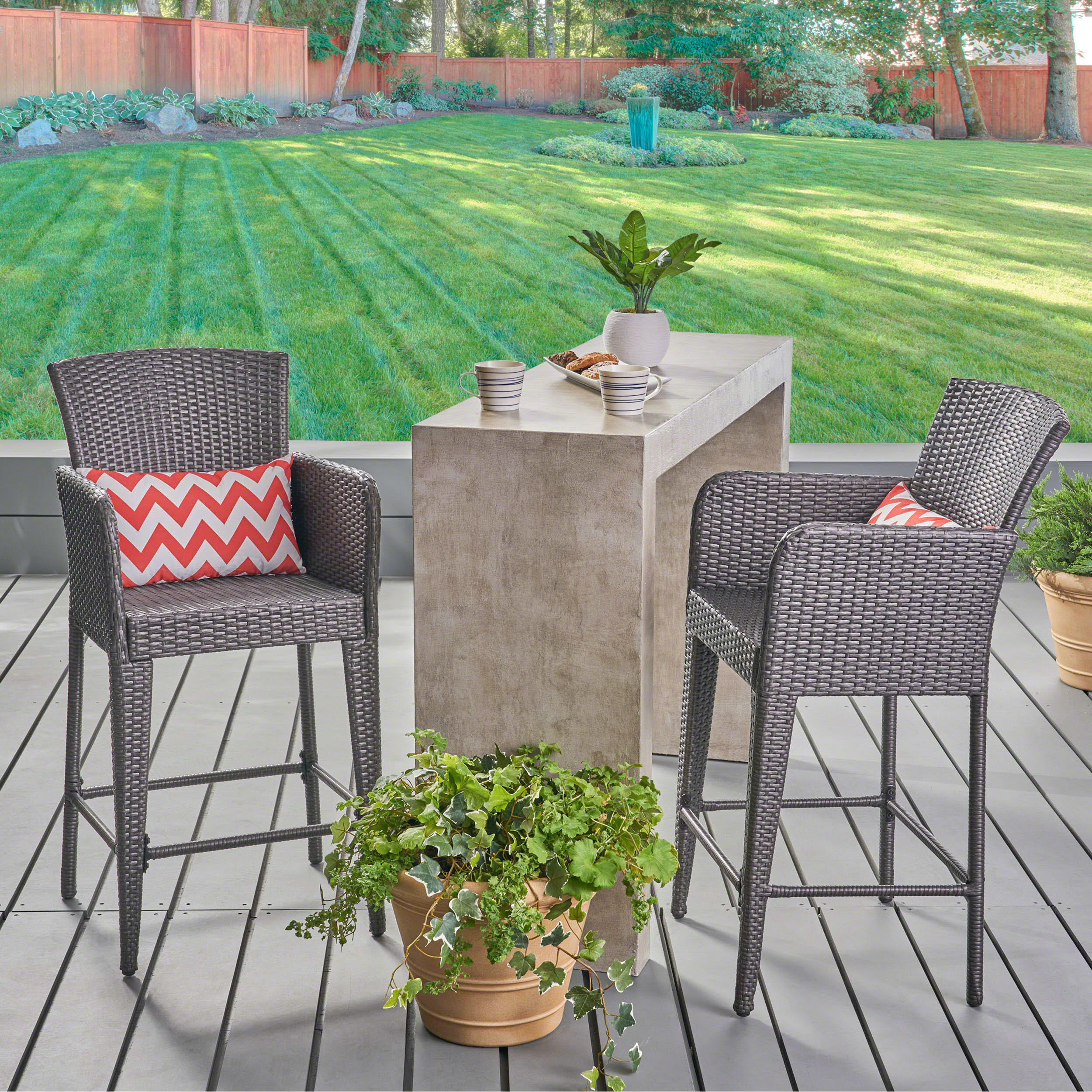 Daisy Outdoor 38-Inch Gray Wicker Barstool (set of 2) - furnishings
