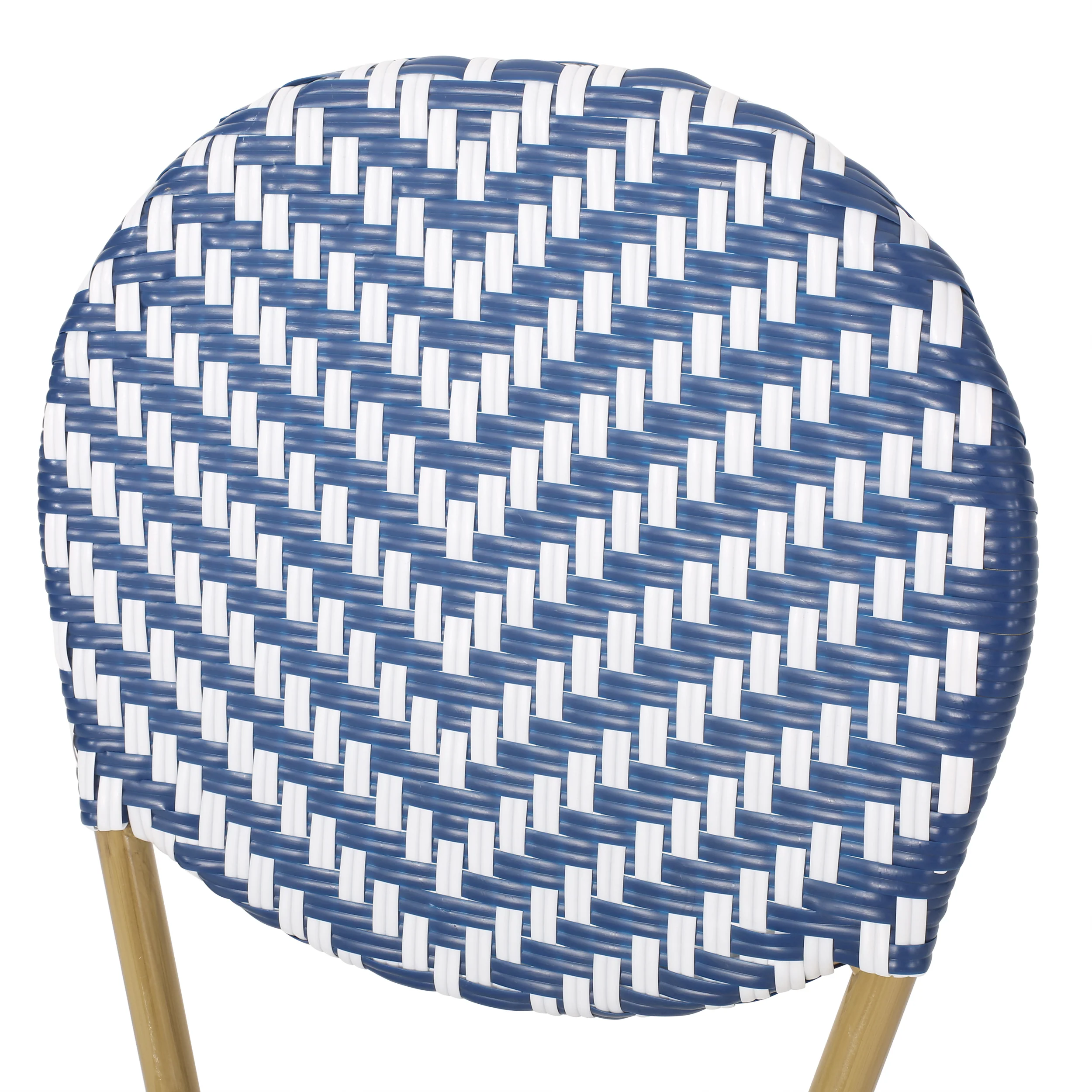 Deshler Outdoor Aluminum French Bistro Chairs, Set of 2, Navy Blue, White, and Bamboo Finish - furnishings