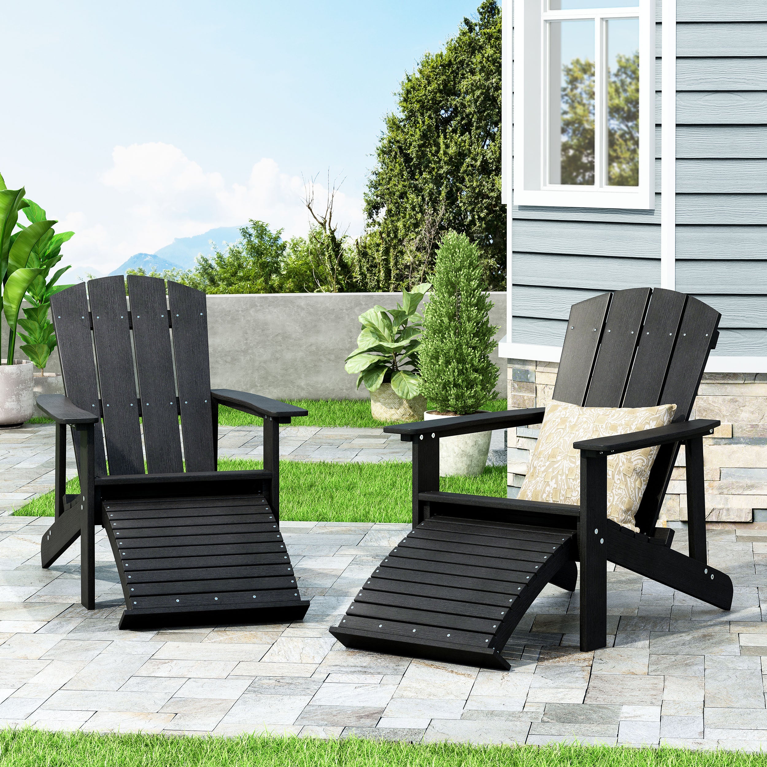 Matriel Outdoor Adirondack Chair with Retractable Ottoman (Set of 2) - furnishings