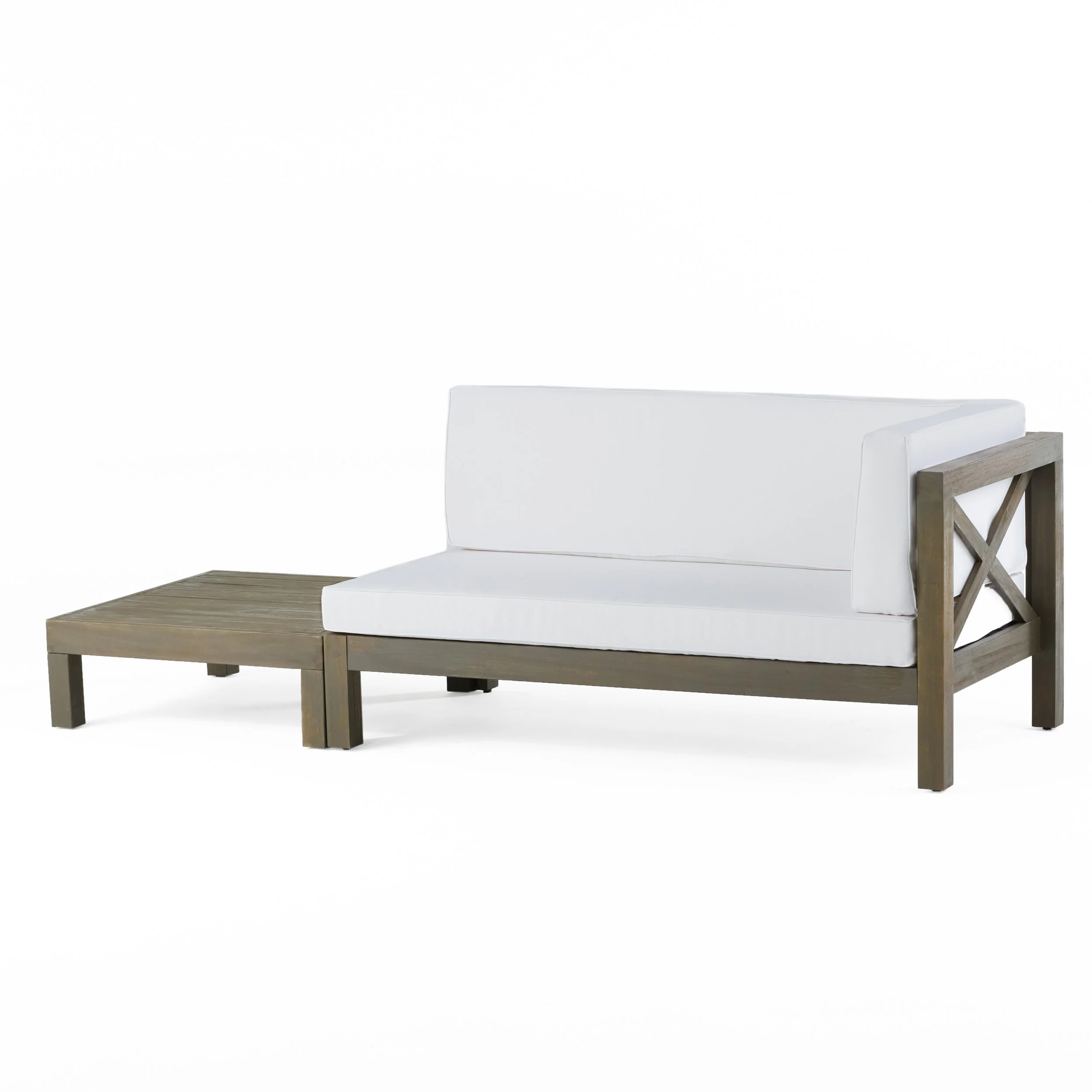 Keith Outdoor Acacia Wood Right Arm Loveseat and Coffee Table Set with Cushion - furnishings