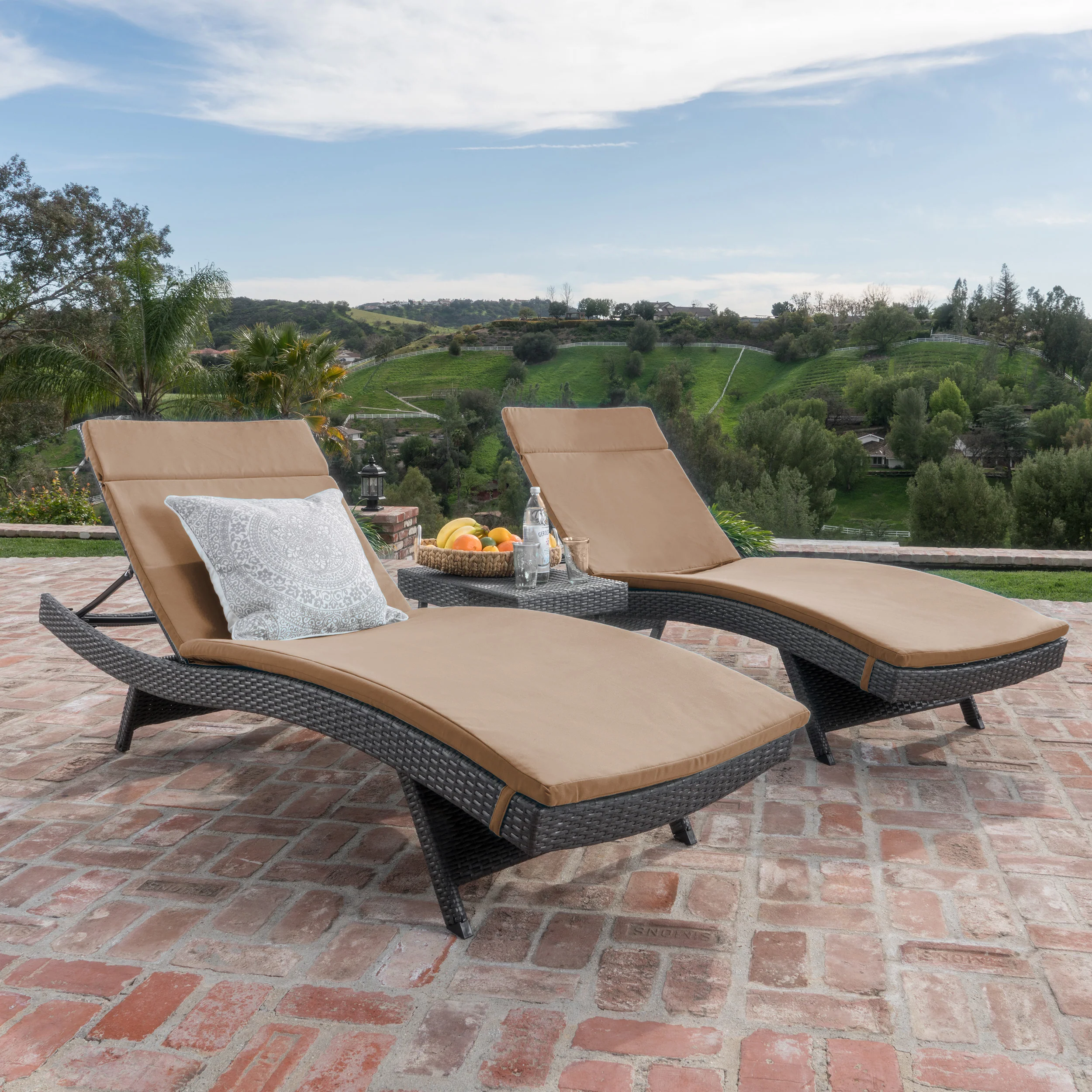 Lakeport 3pc Outdoor Wicker Chaise Lounge Chair & Table Set - furnishings