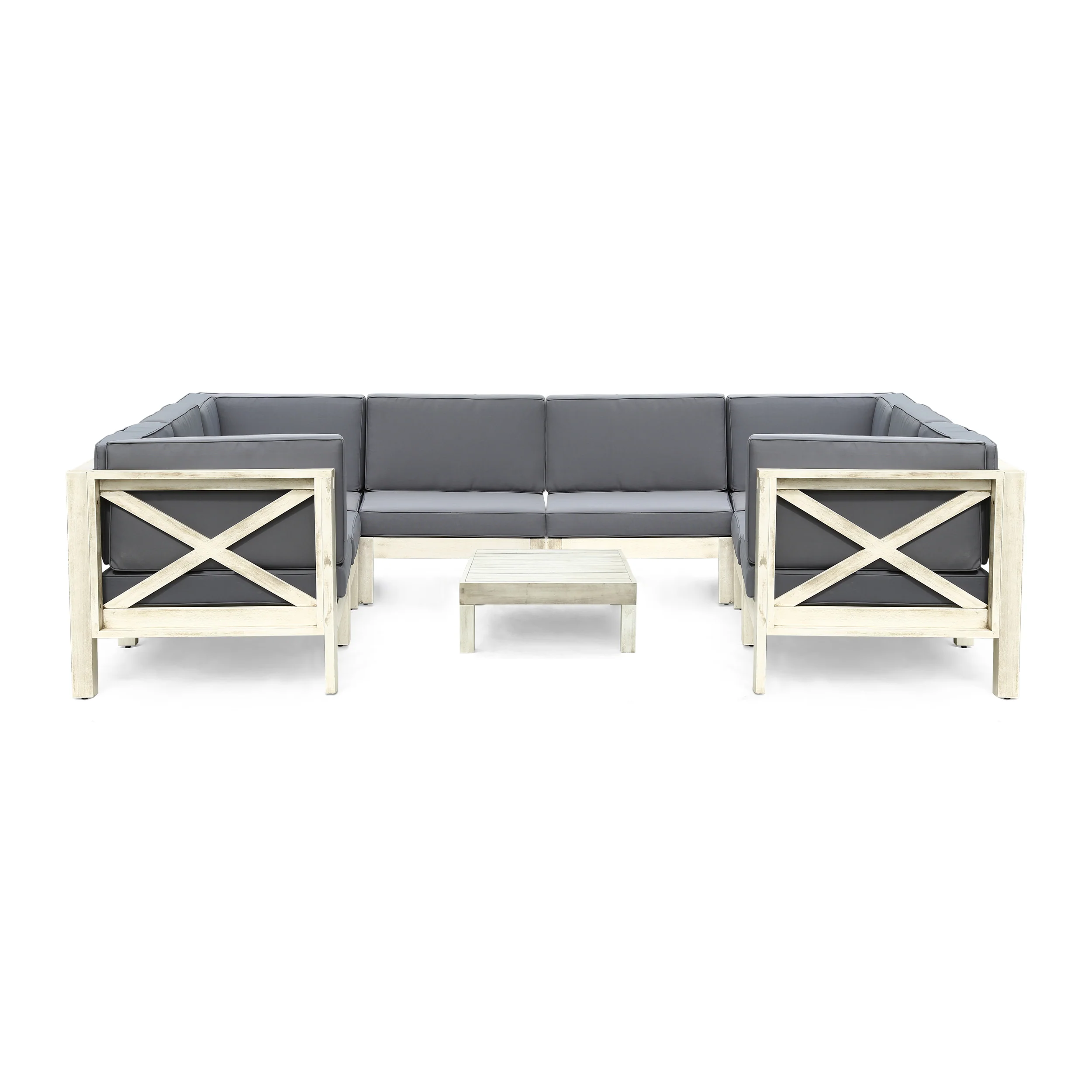 Brava Outdoor 8-Seater Acacia Wood Sectional Sofa Set with Coffee Table - furnishings