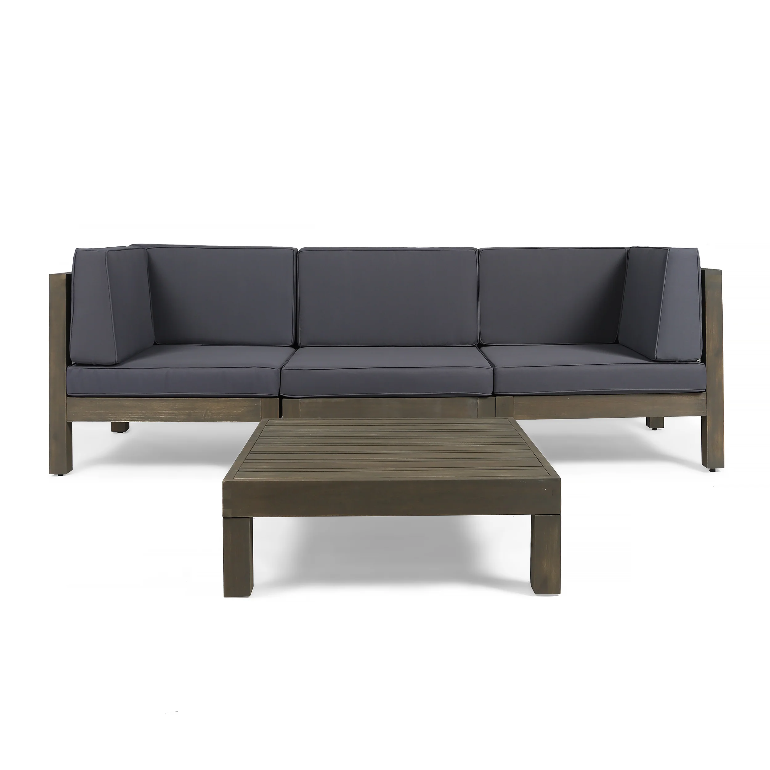 Keith Outdoor Sectional Sofa Set with Coffee Table  3-Seater  Acacia Wood  Water-Resistant Cushions - furnishings
