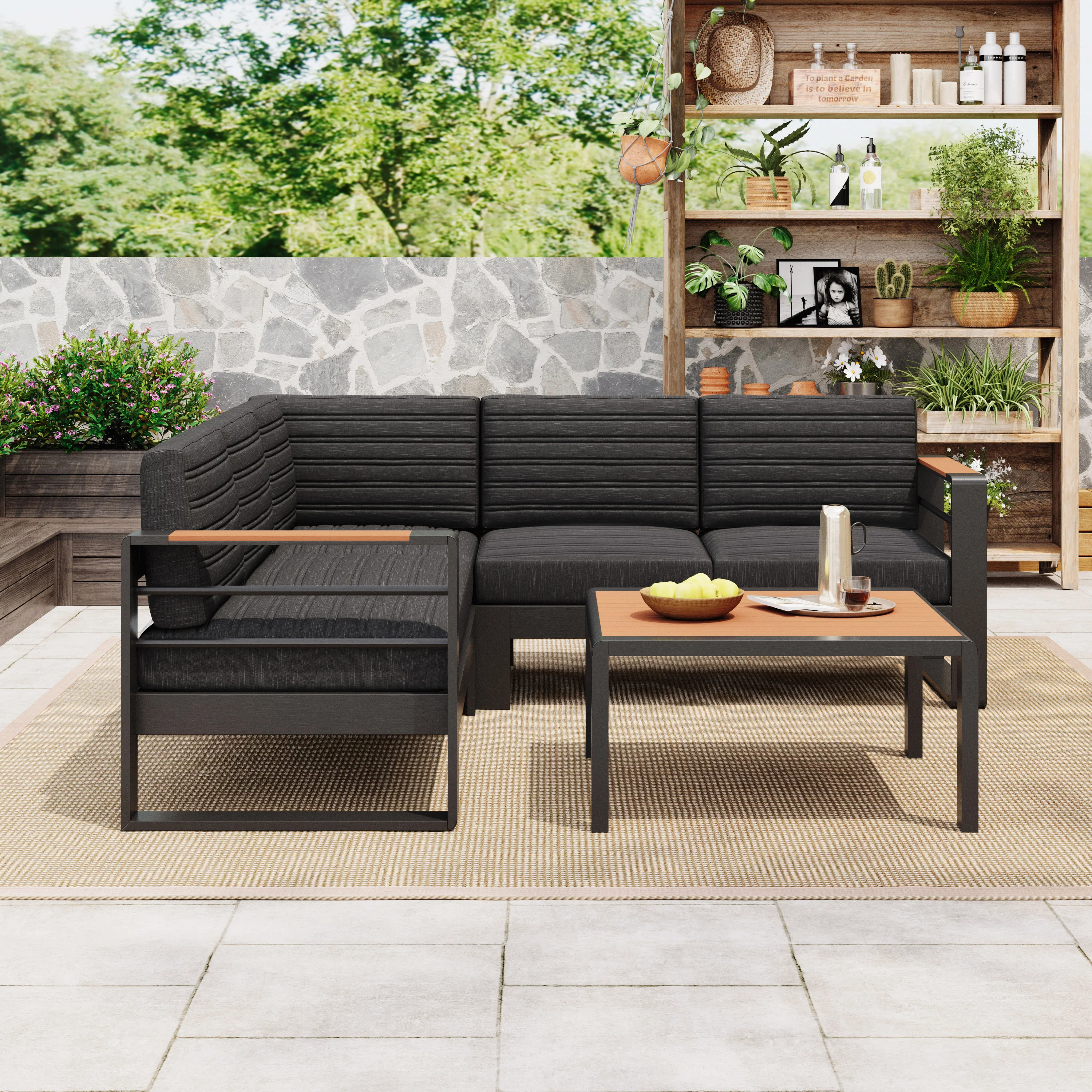 Giovanna Outdoor V Shape Conversational Set with Cushions - furnishings