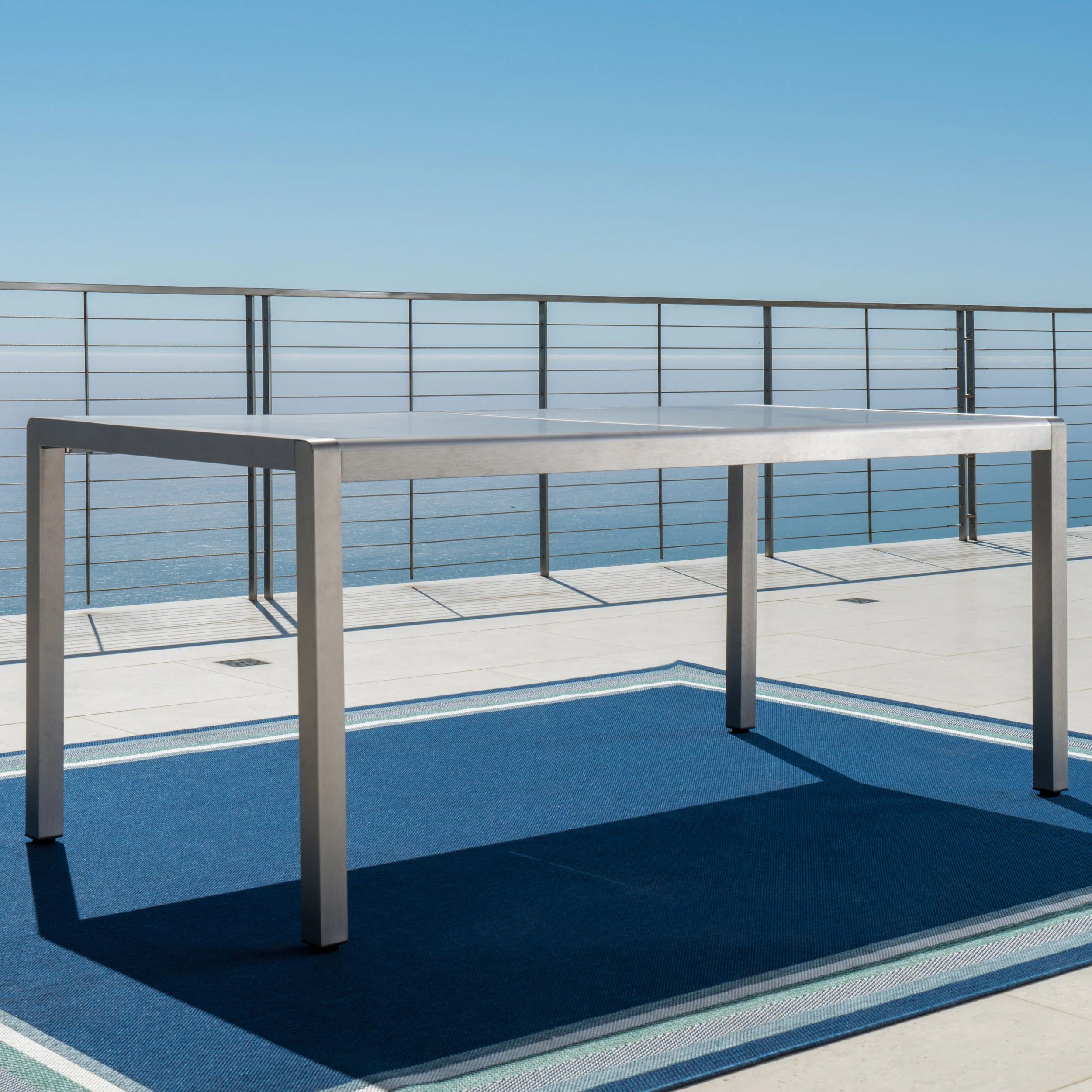 Coral Bay Outdoor Grey Aluminum Dining Table with Tempered Glass Top - furnishings