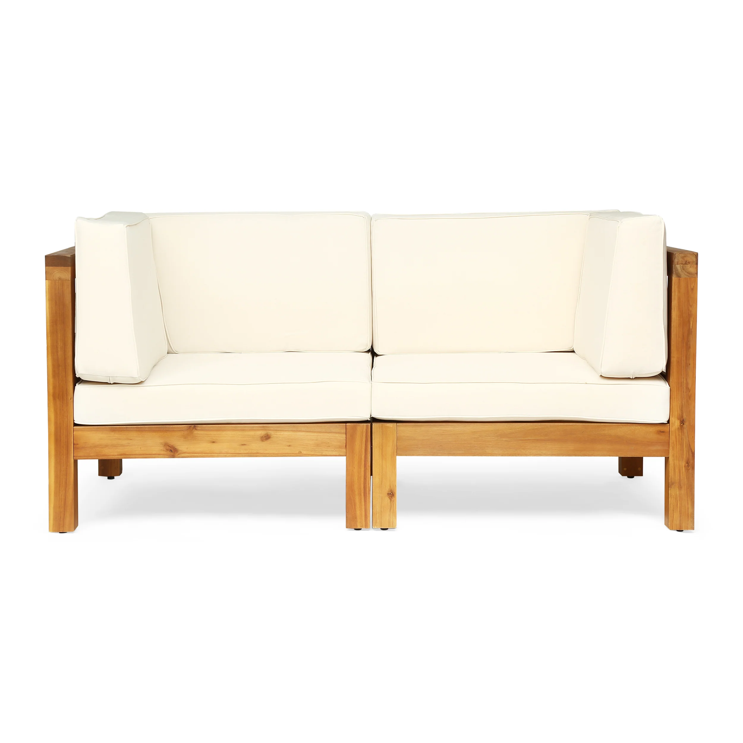 Brava Outdoor Modular Acacia Wood Loveseat with Cushions - furnishings