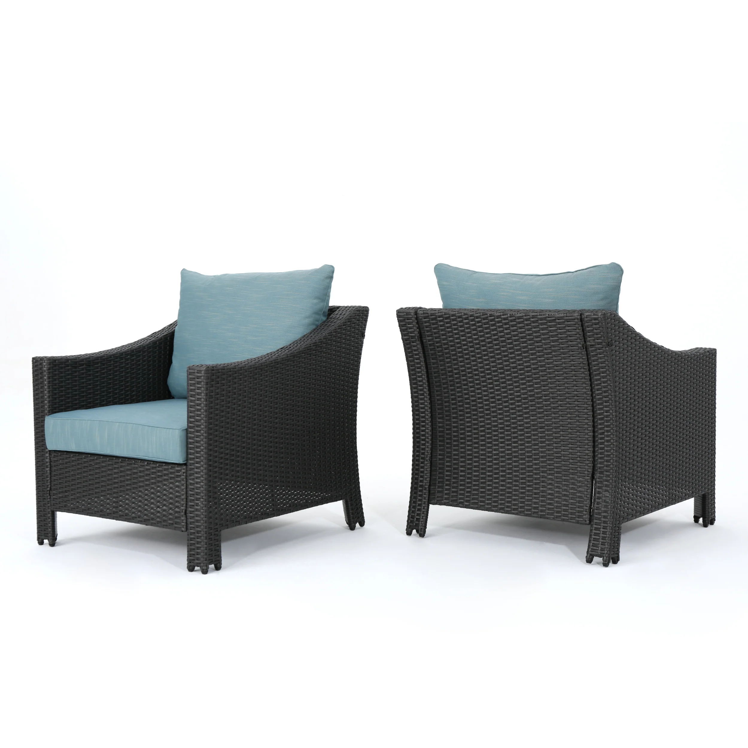Caspian Outdoor Gray Wicker Club Chairs with Teal Water Resistant Cushions (Set of 2) - furnishings