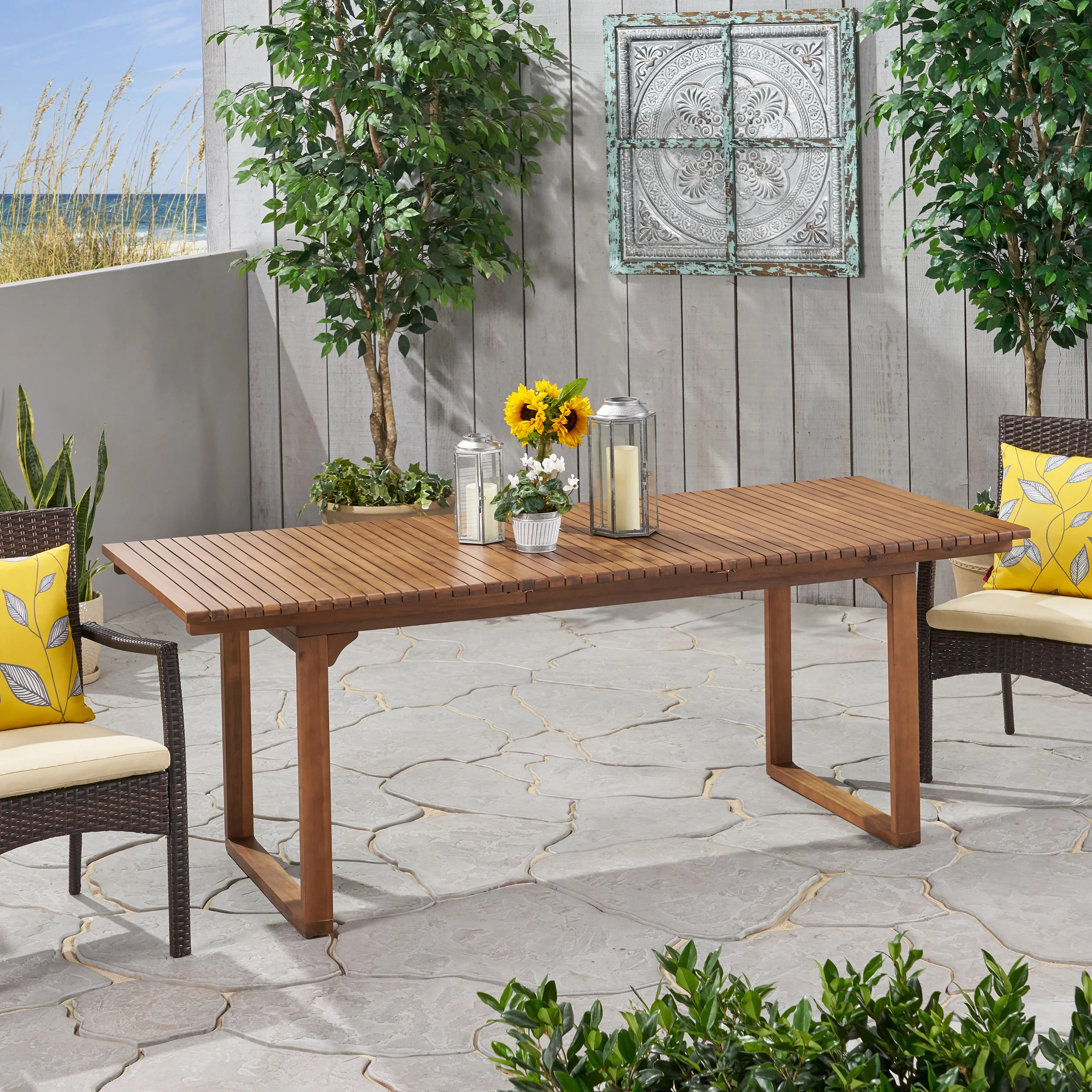 Yilia Outdoor Expandable Acacia Wood Dining Table - furnishings