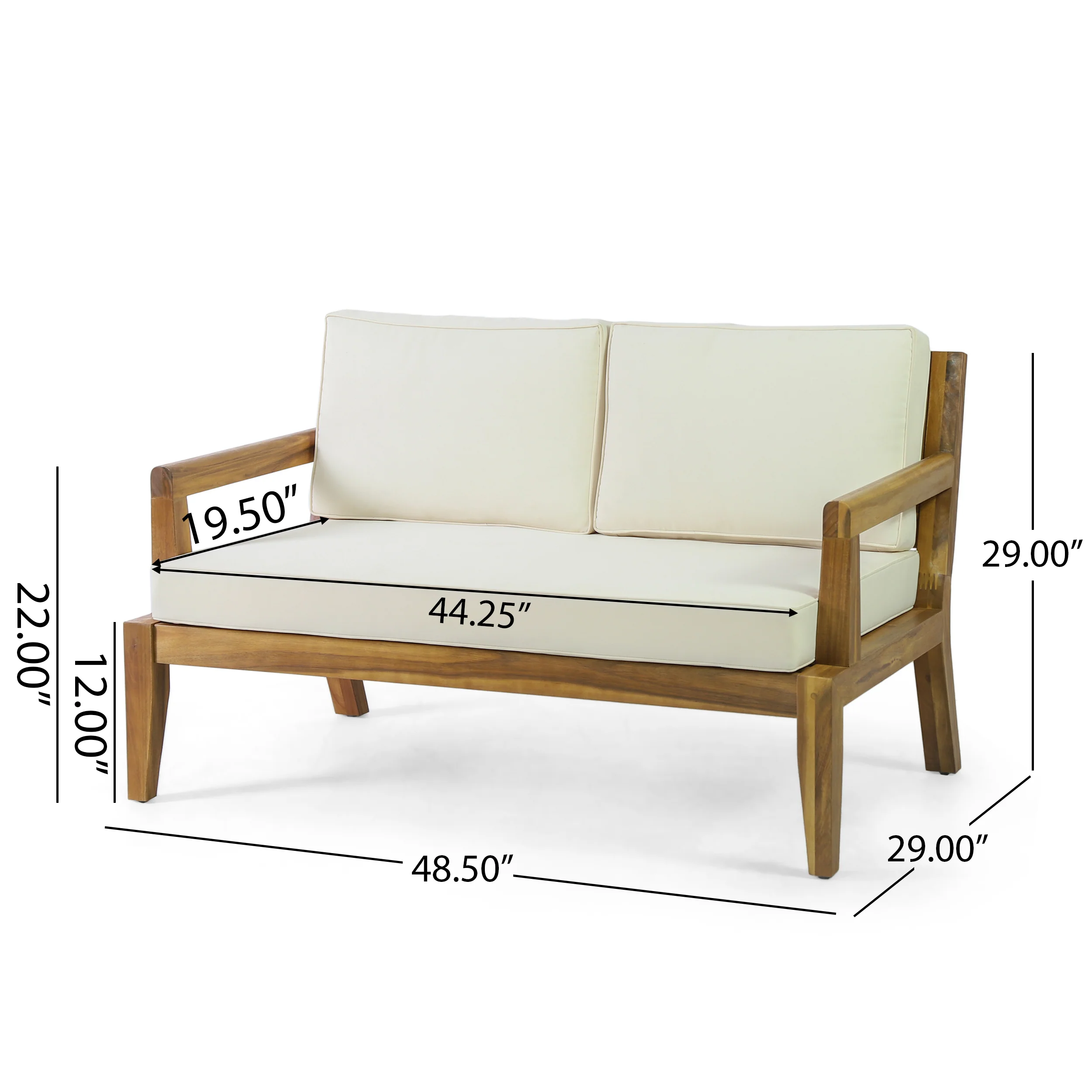 Camak Outdoor Acacia Wood Loveseat and Coffee Table Set, Teak, Beige - furnishings