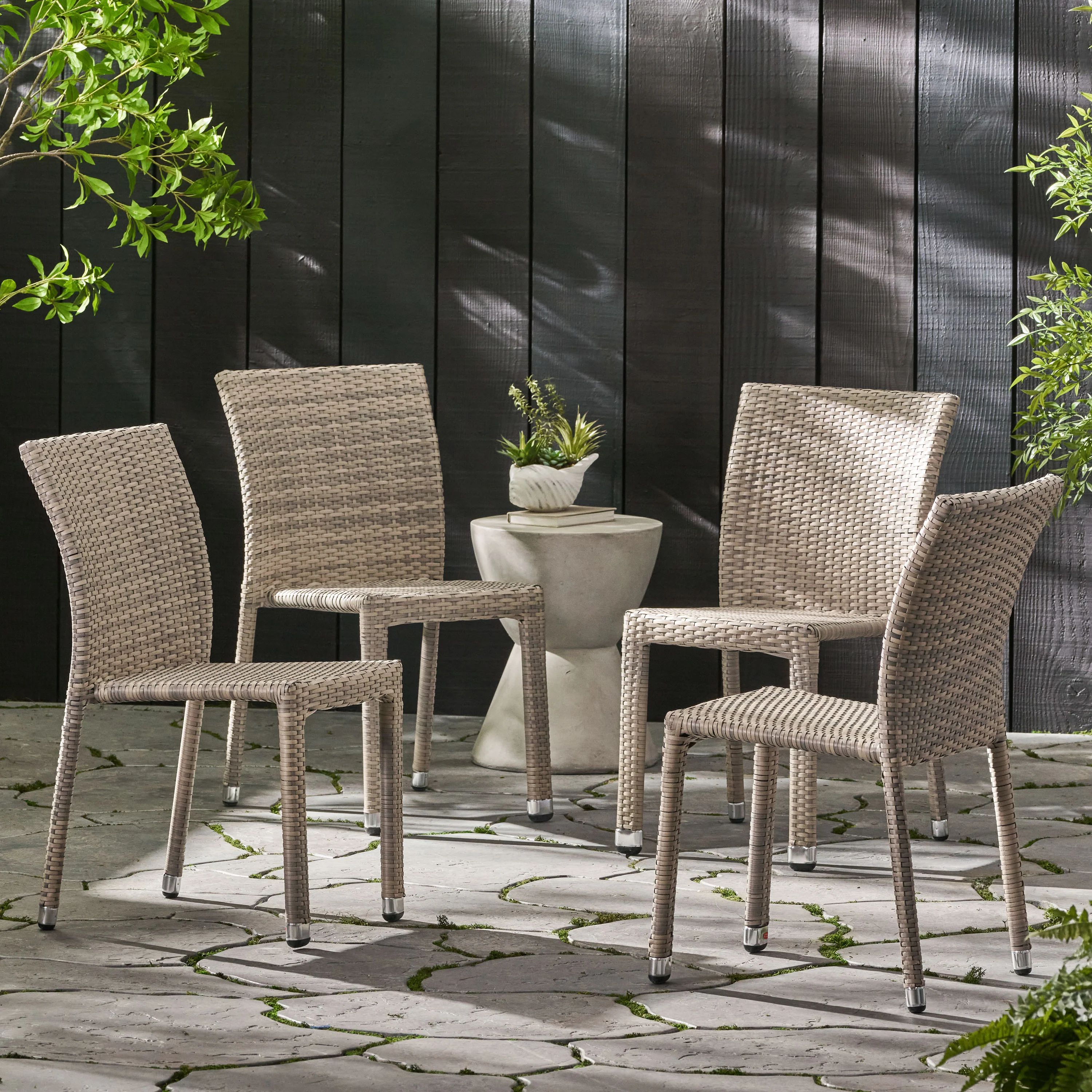 Dorside Outdoor Wicker Armless Stack Chairs With Aluminum Frame - furnishings
