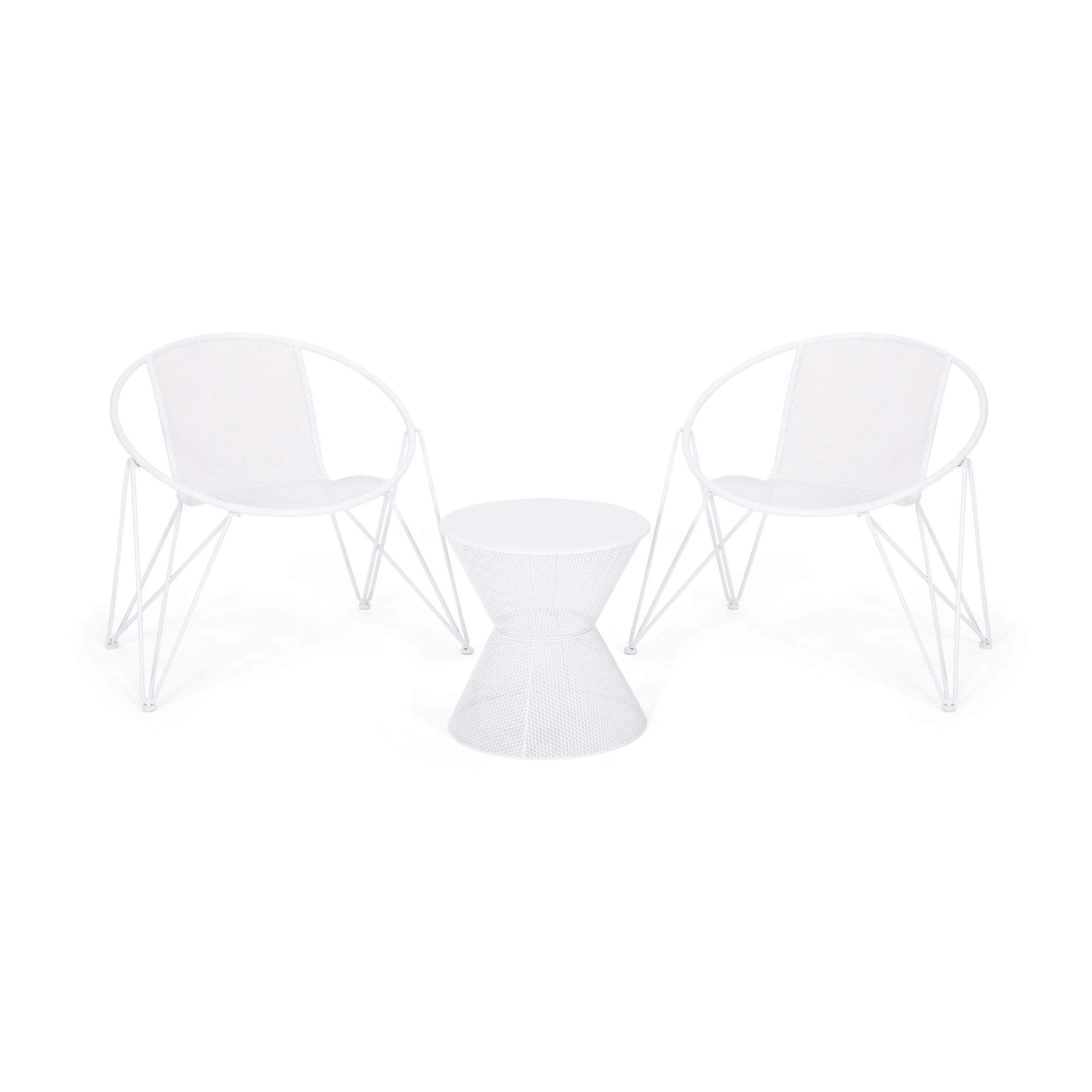 Ariella Modern Outdoor Iron Chat Set with Side Table - furnishings