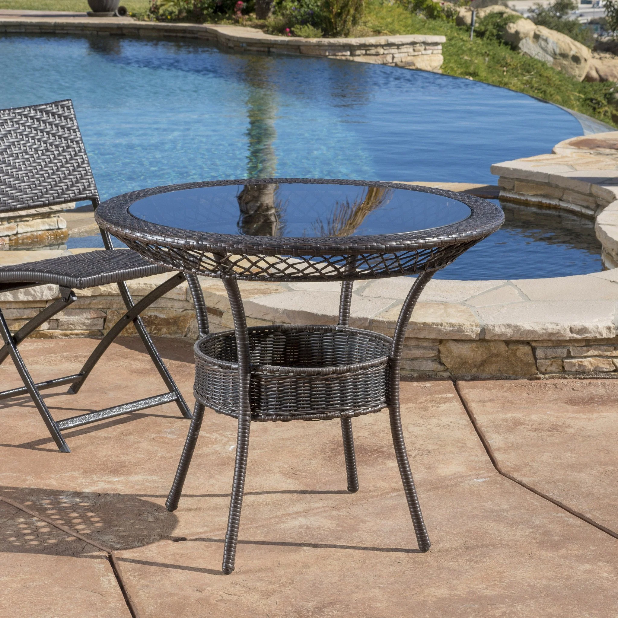 Gaviota 34-inch Round Outdoor Wicker Dining Table - furnishings