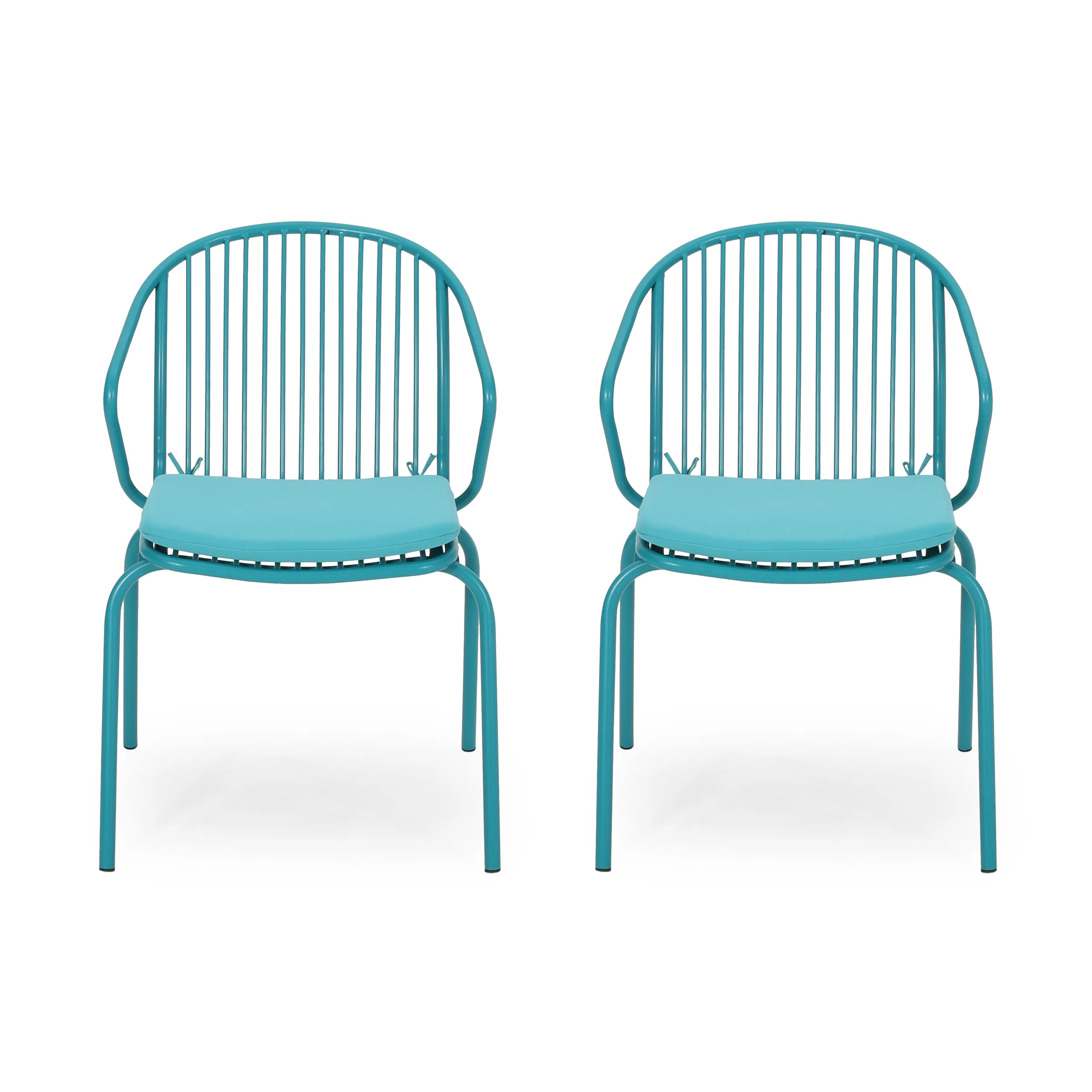 Emily Outdoor Modern Iron Club Chair with Cushion (Set of 2) - furnishings