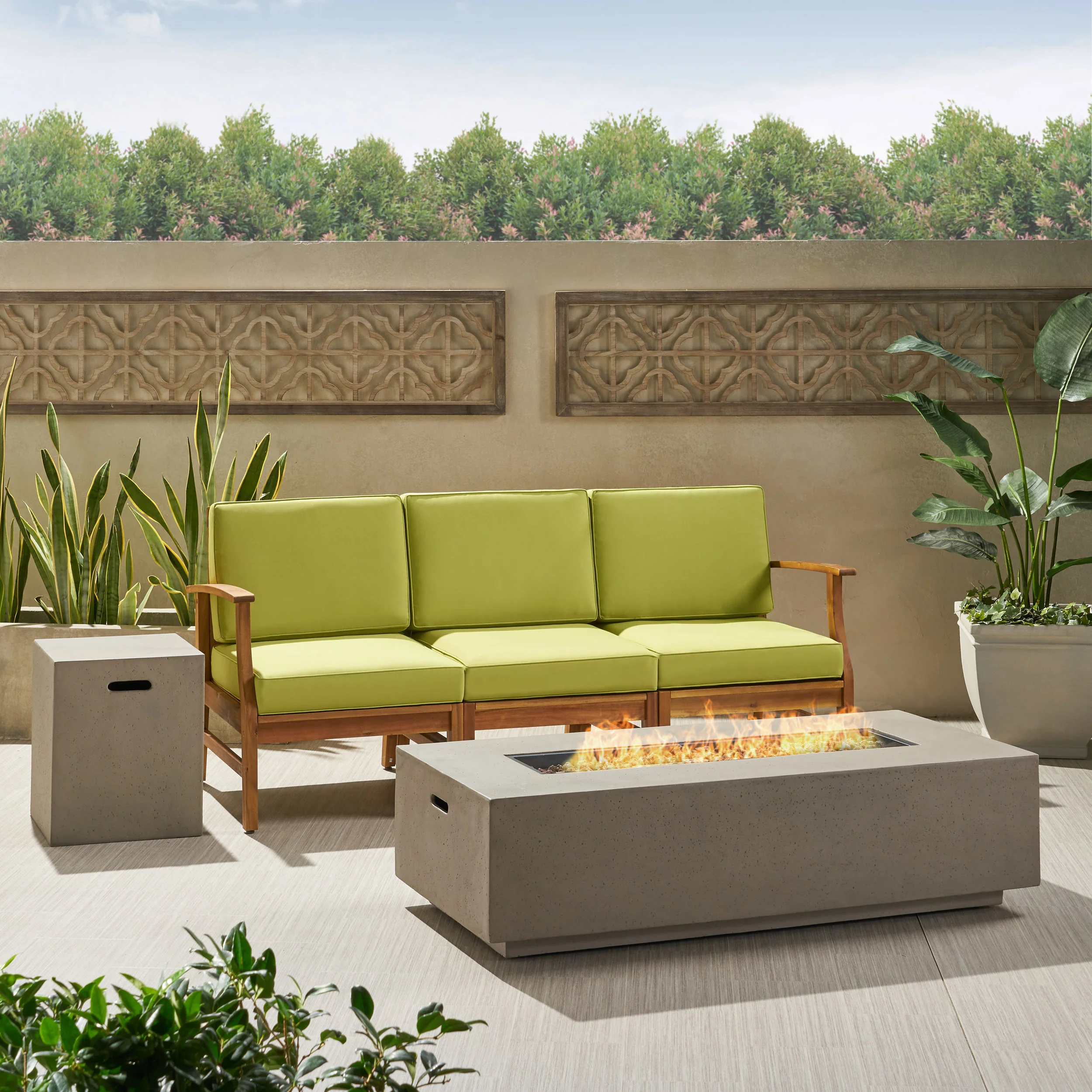Capri Outdoor 3 Seater Wood Fire Pit Sofa Set - furnishings