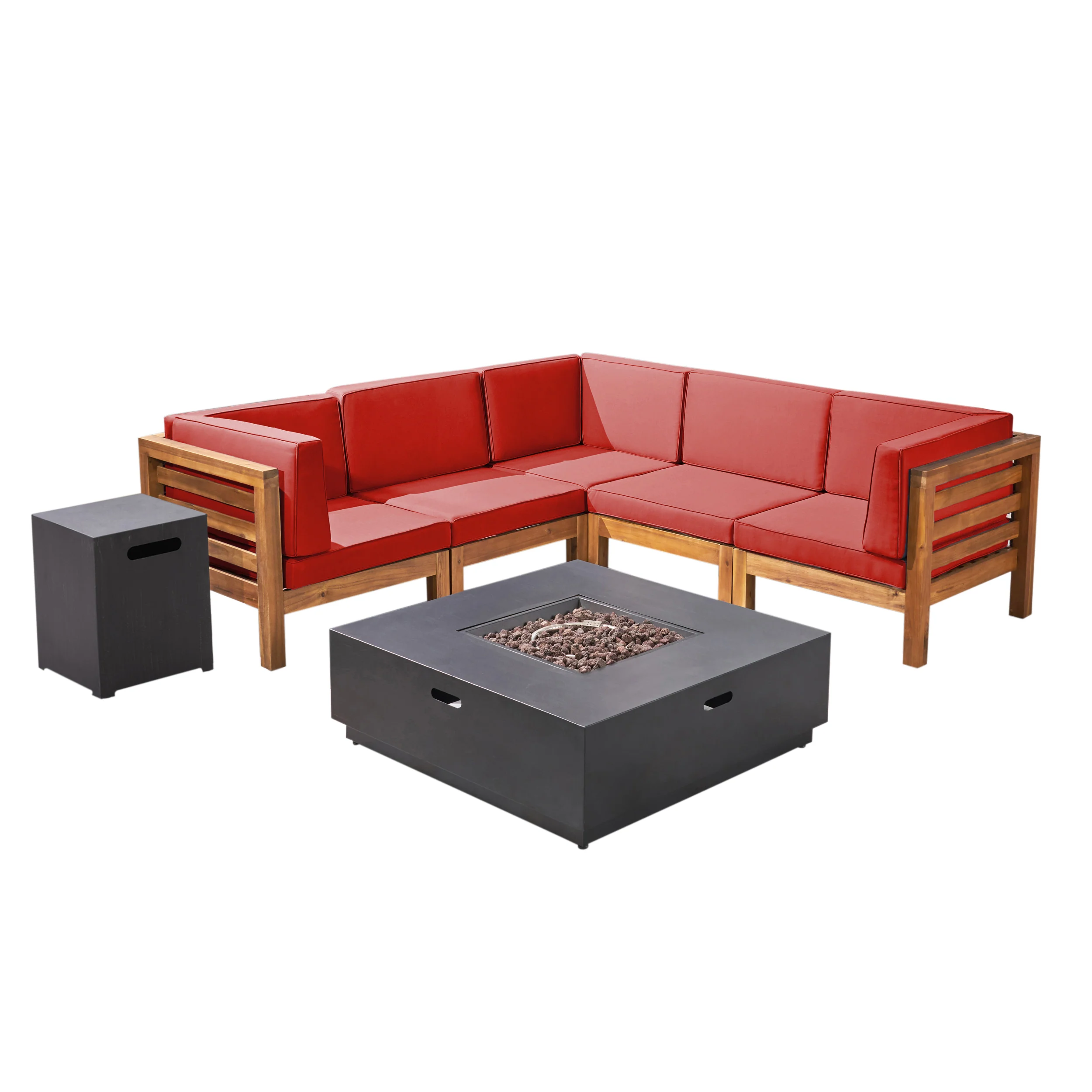 Krystin Outdoor V-Shaped Sectional Sofa Set with Fire Pit - furnishings