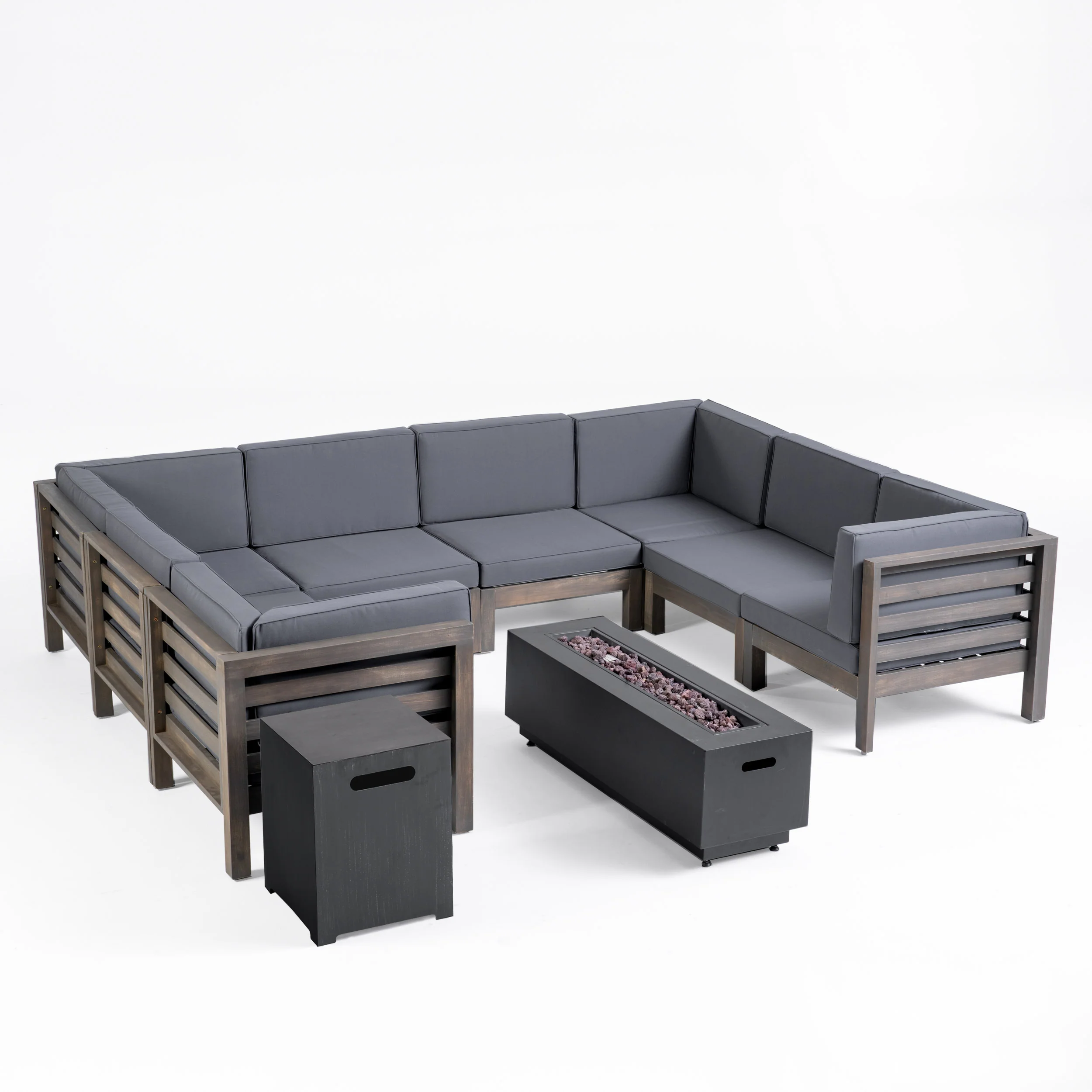 Krystin Outdoor U-Shaped Sectional Sofa Set with Fire Pit - furnishings