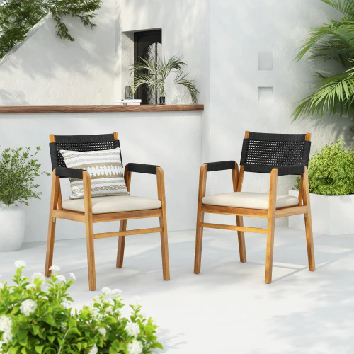Ansel Modern Patio Outdoor Dining Chairs with Beige Cushions, Set of 2 - furnishings