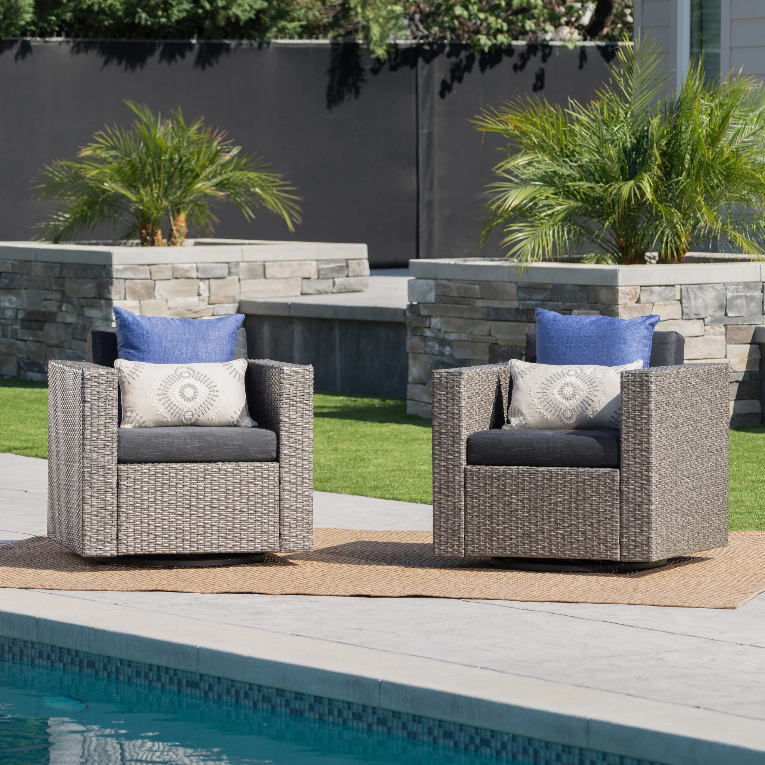 Venice Outdoor Wicker Swivel Club Chairs with Cushions - furnishings
