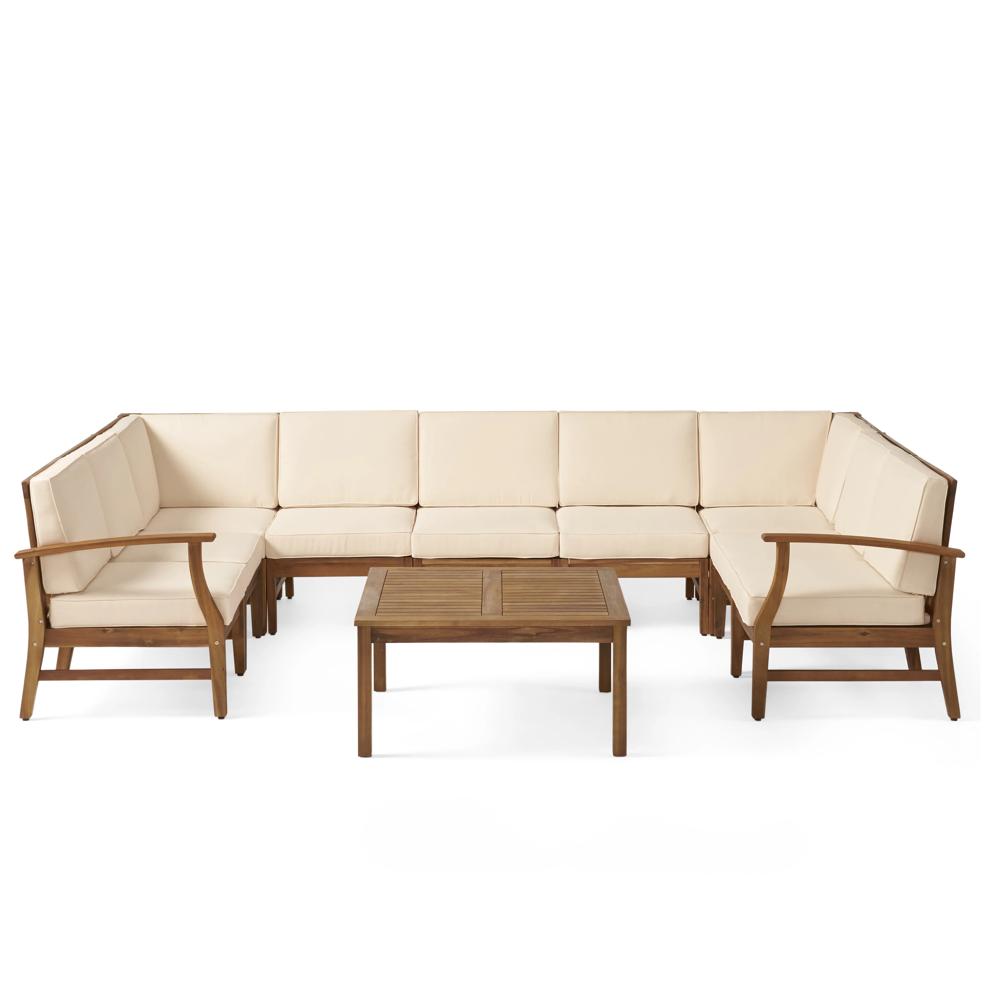 Judith Outdoor 9 Seater Acacia Wood Sectional Sofa Set with Cushions - furnishings