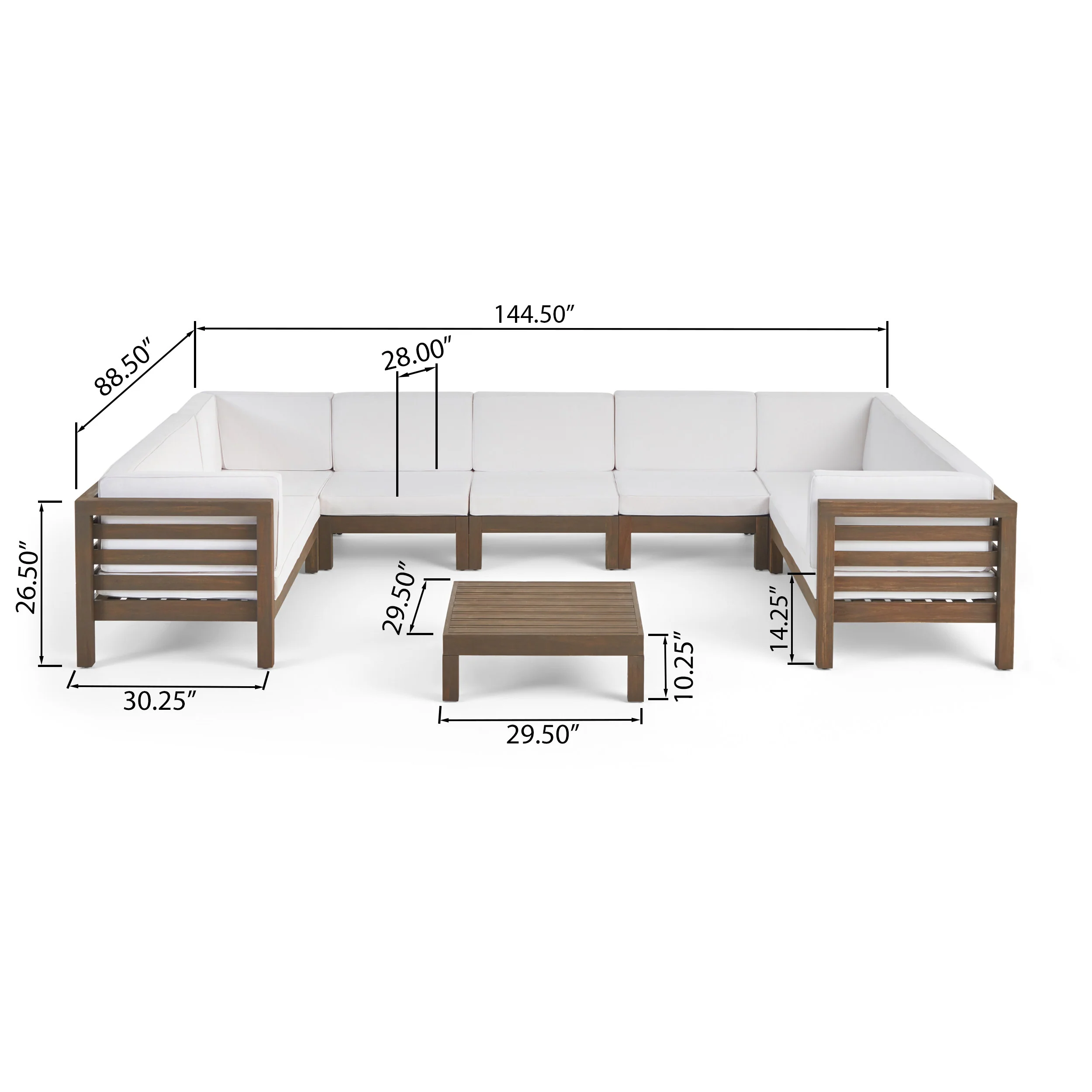Emma Outdoor 9 Seater Acacia Wood Sectional Sofa Set - furnishings