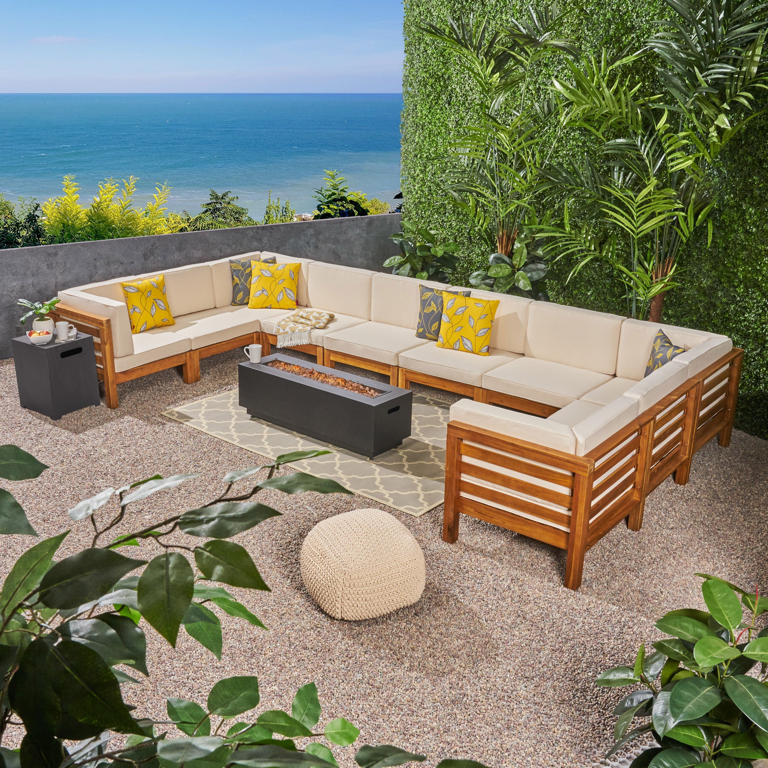 Krystin Outdoor 12 Piece U-Shaped Sectional Sofa Set with Fire Pit - furnishings