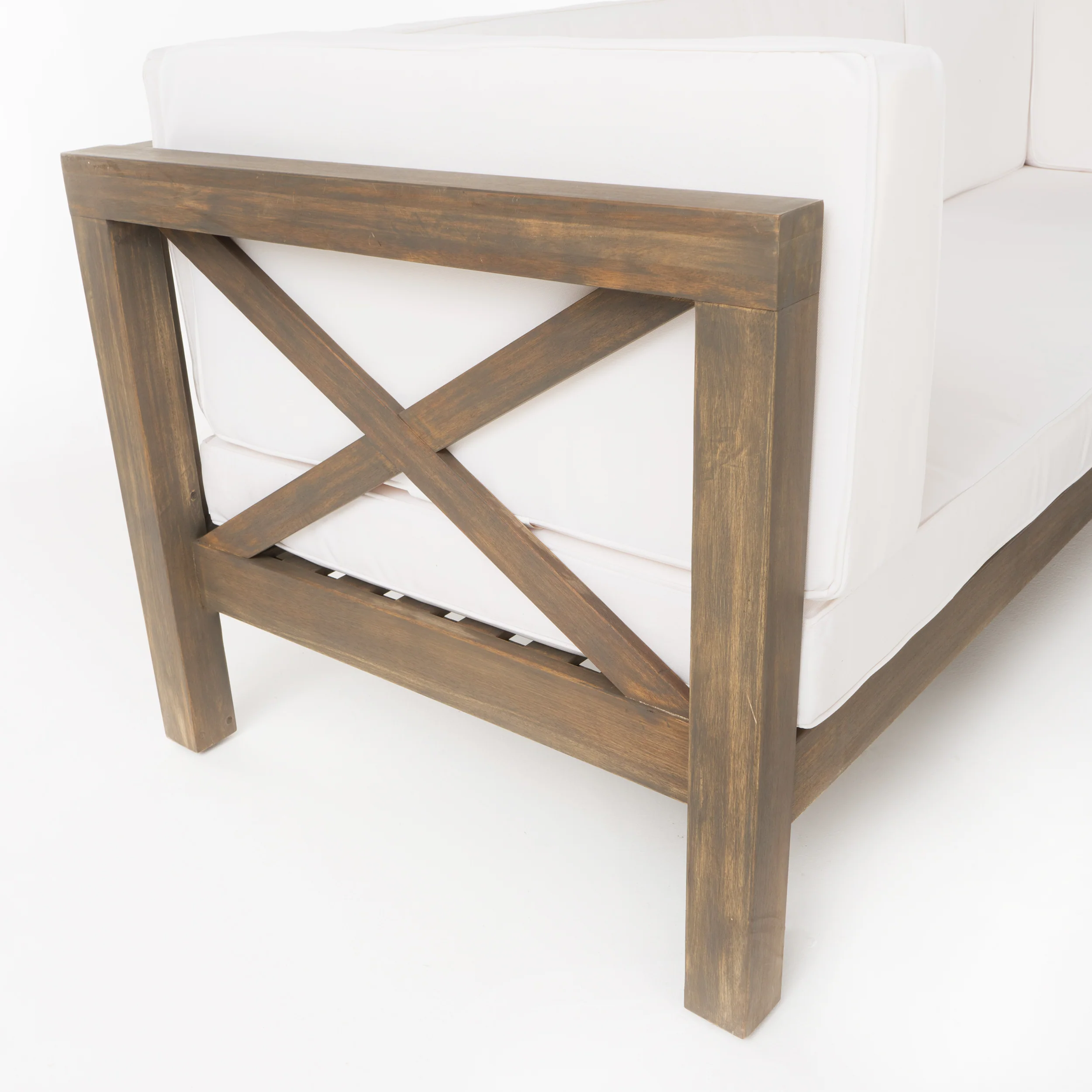 Keith Outdoor Acacia Wood Left Arm Loveseat and Coffee Table Set with Cushion - furnishings