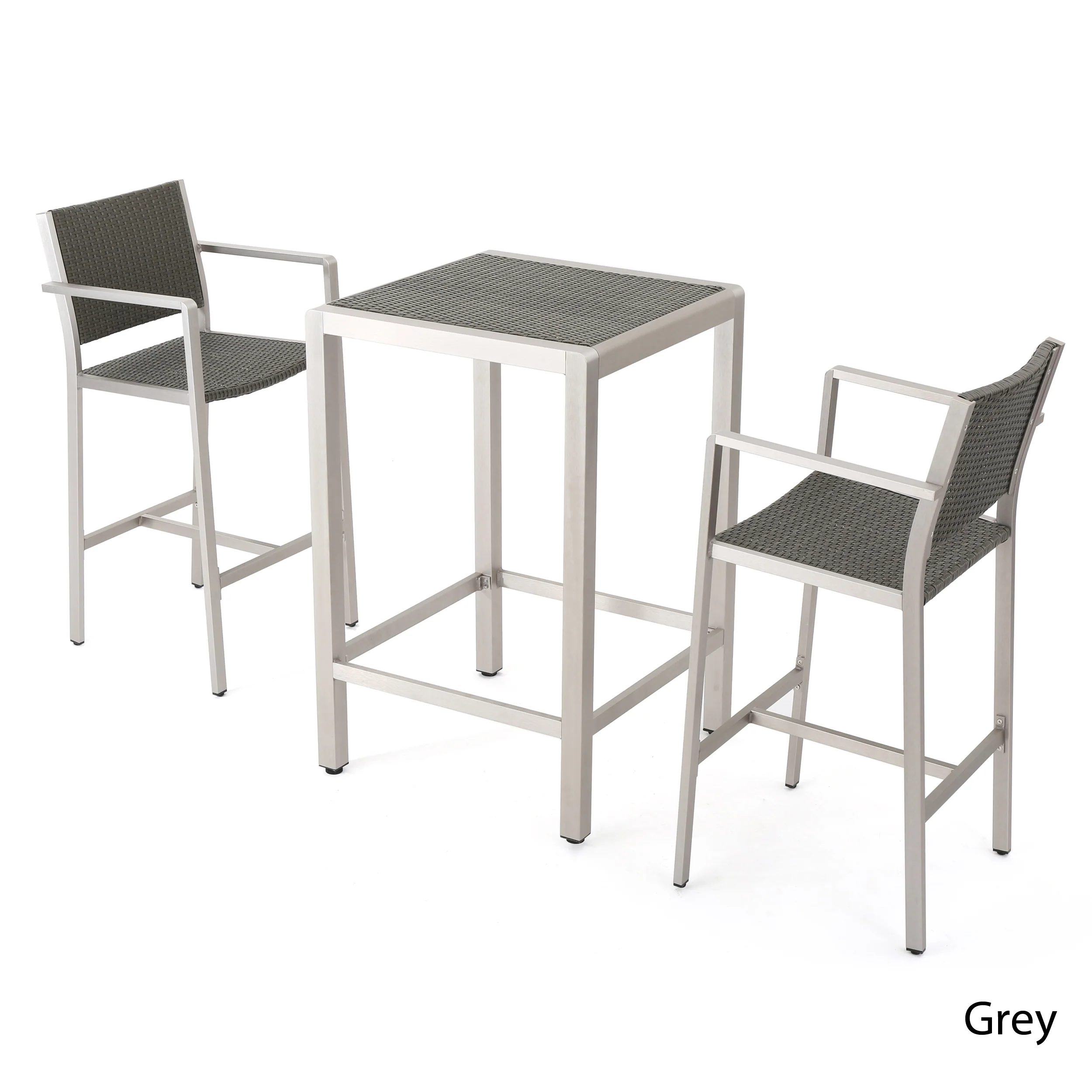 Capral Outdoor Modern 3-Piece Gray Wicker Bar Set with Aluminum Frame - furnishings