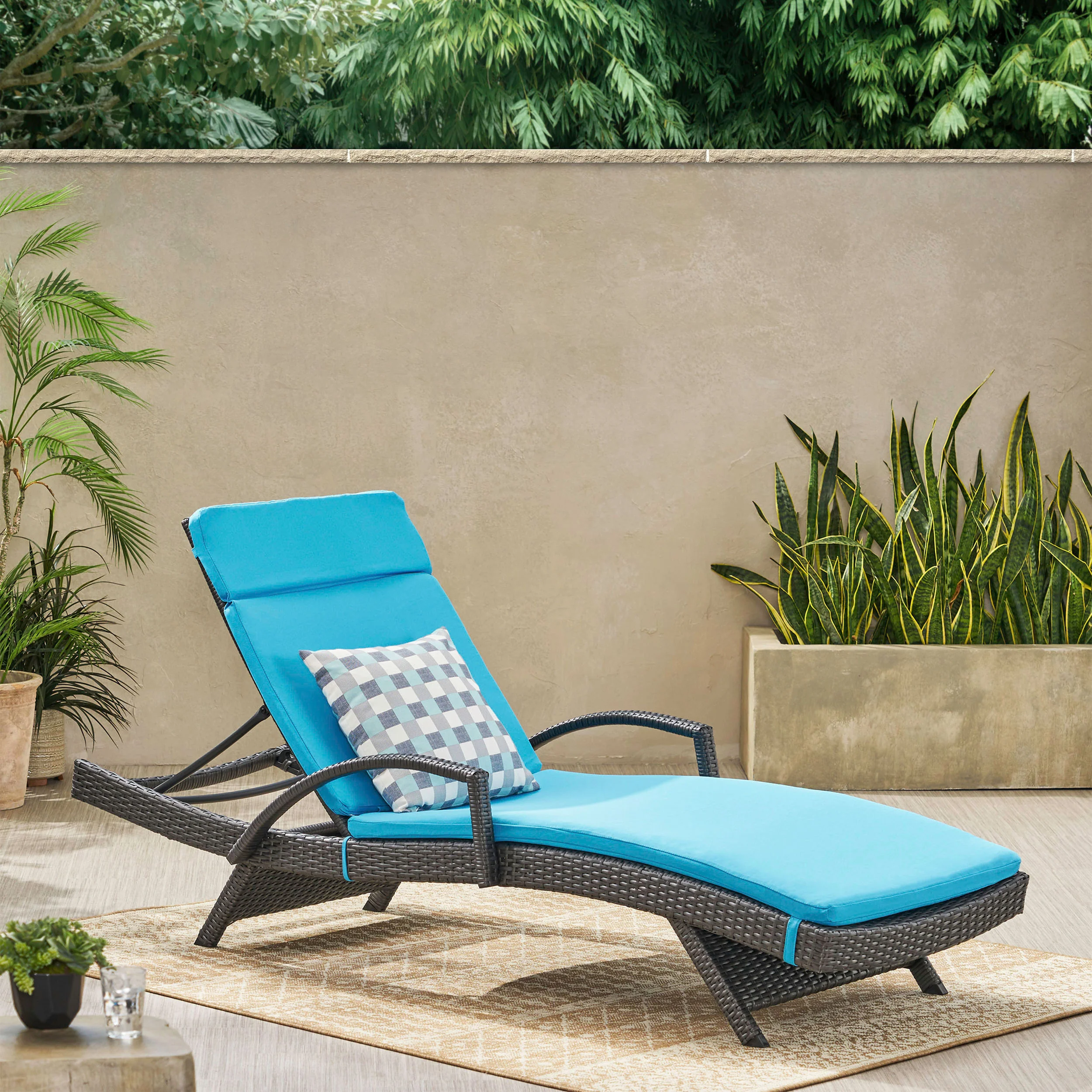 Solaris Outdoor Grey Wicker Armed Chaise Lounge w/ Water Resistant Cushion - furnishings