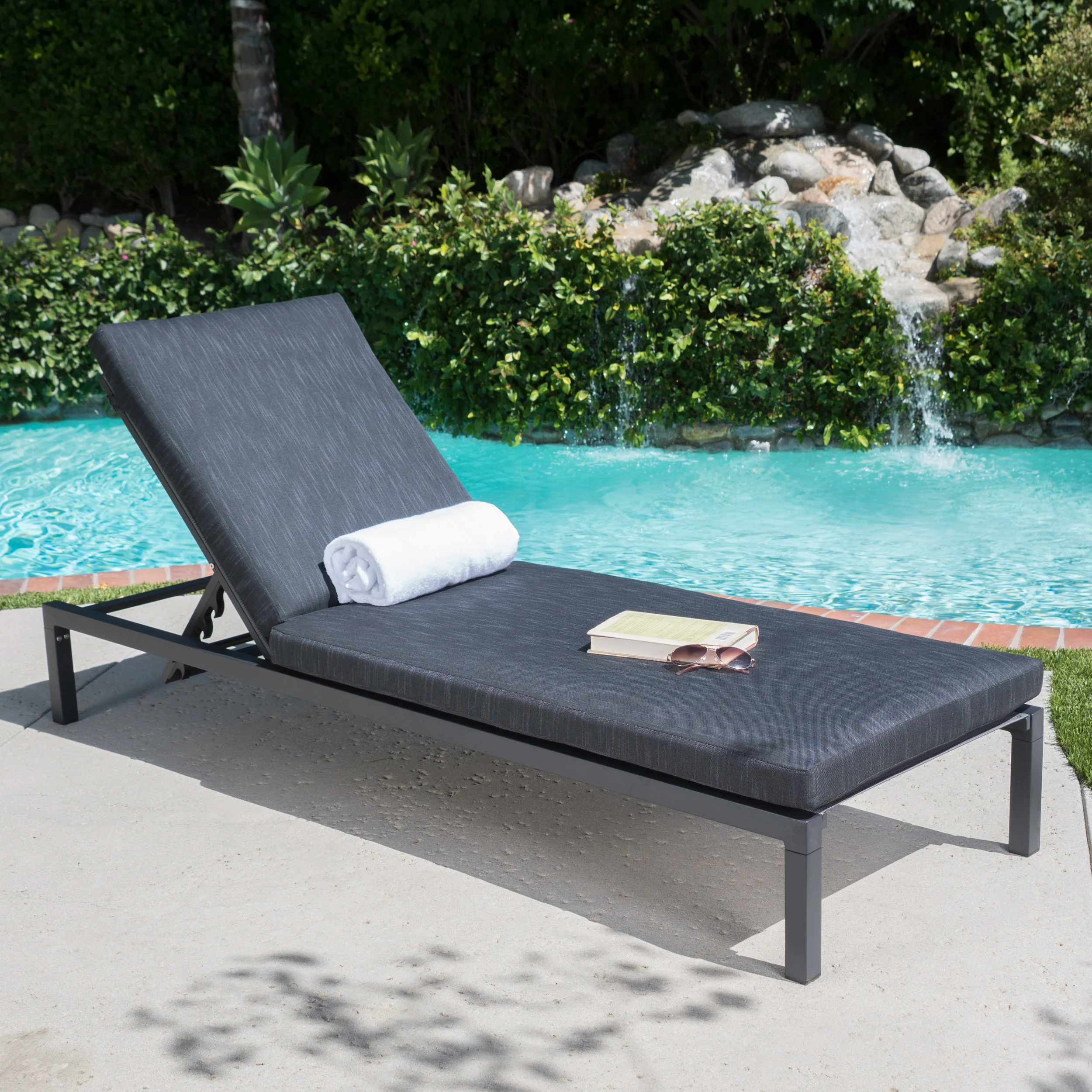 Nealie Outdoor Mesh Aluminum Frame Chaise Lounge w/ Water Resistant Cushion - furnishings