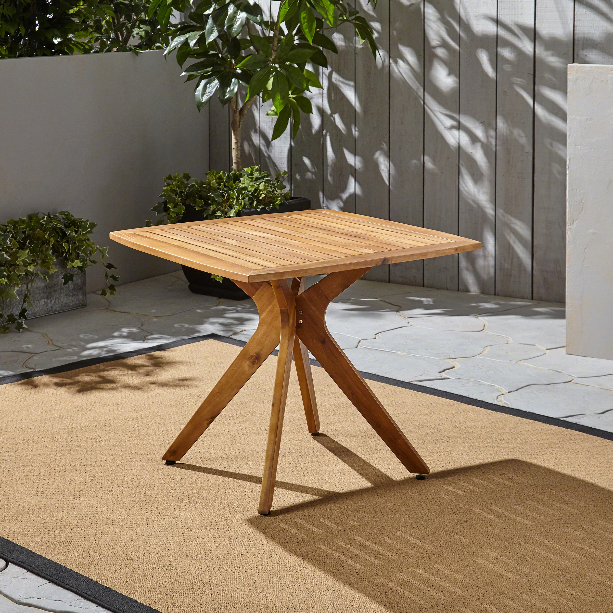 Stanford Outdoor Square Acacia Wood Dining Table with X Base - furnishings