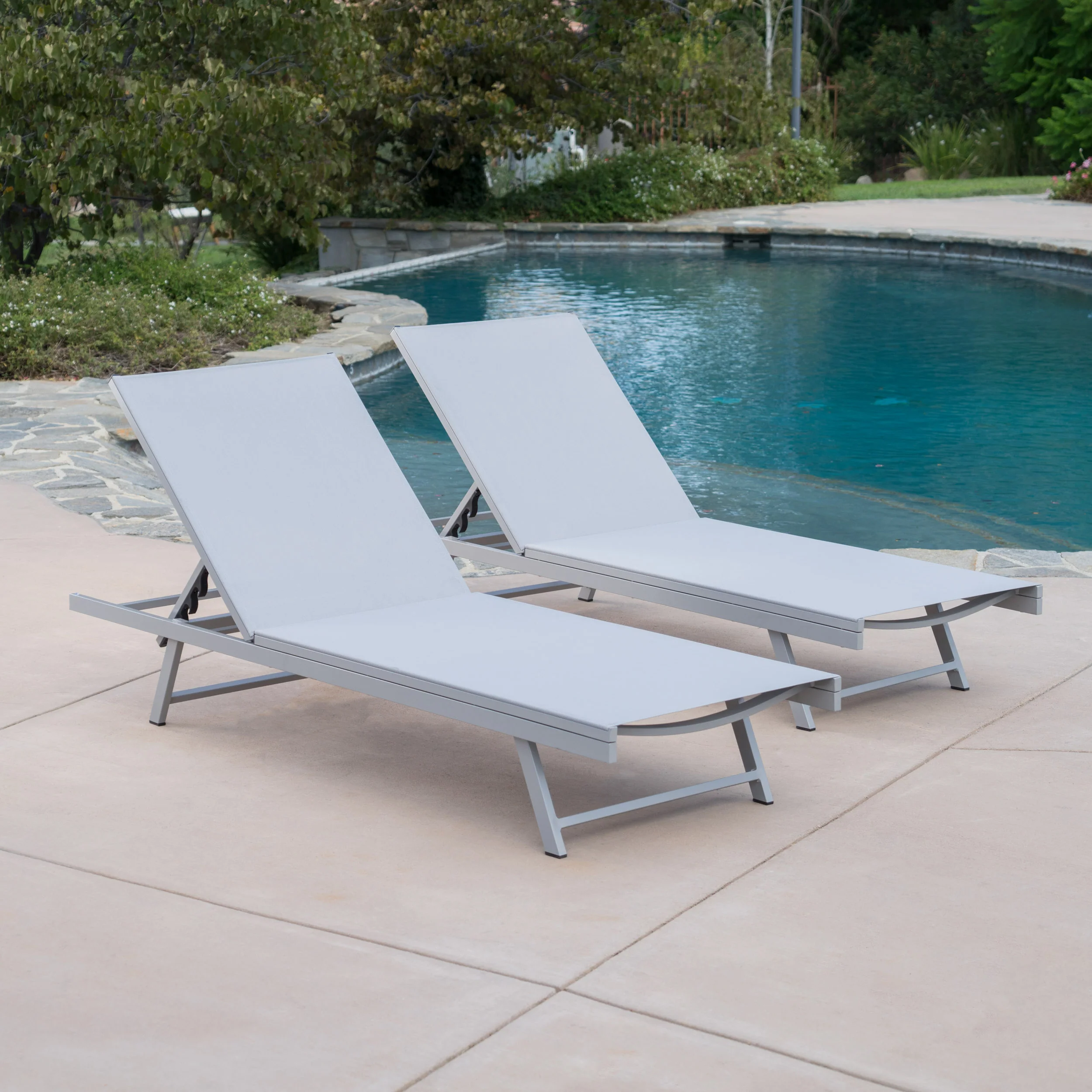 Holm Outdoor Gray Mesh Chaise Lounge with Aluminum Frame - furnishings