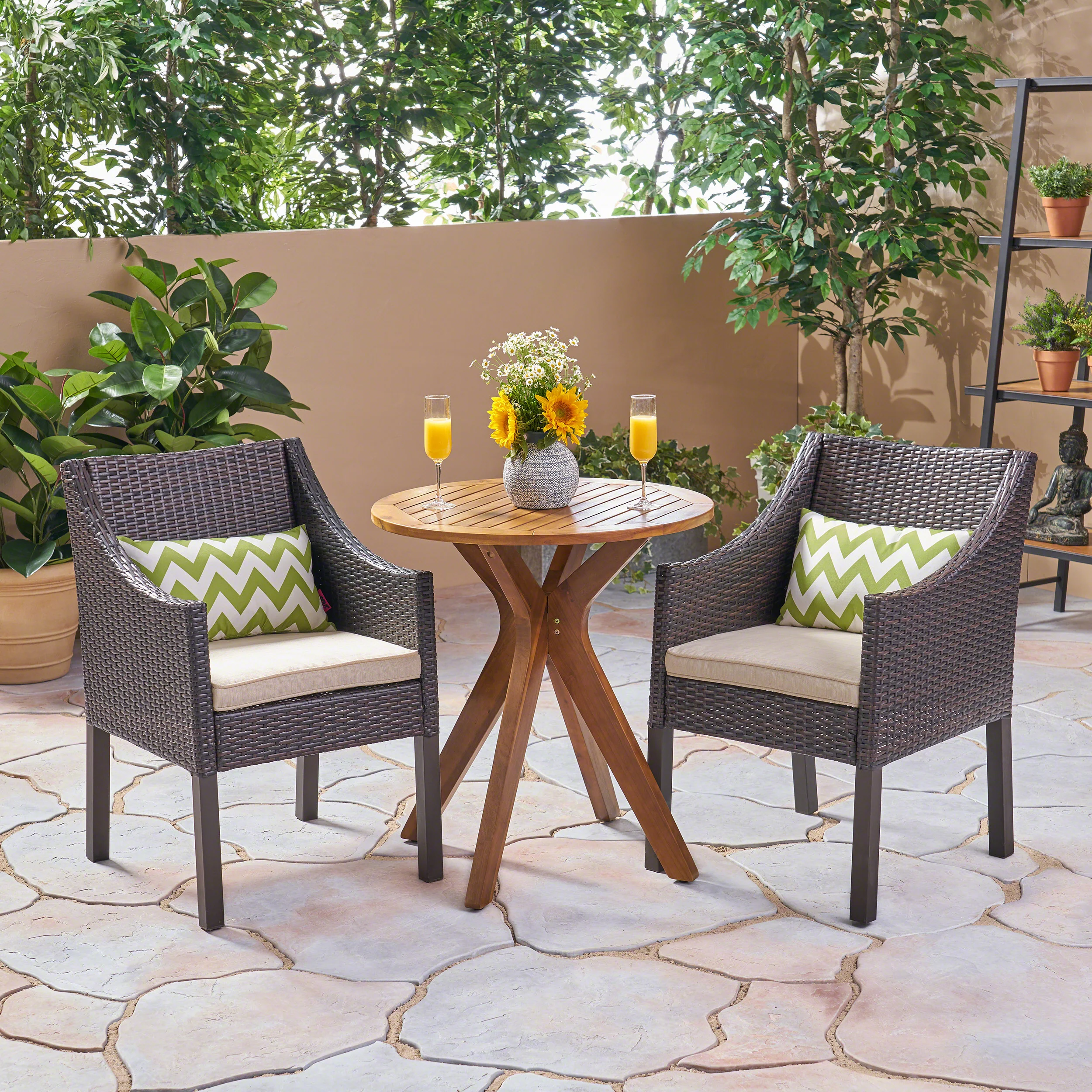 Dye Outdoor 3 Piece Acacia Wood and Wicker Bistro Set - furnishings