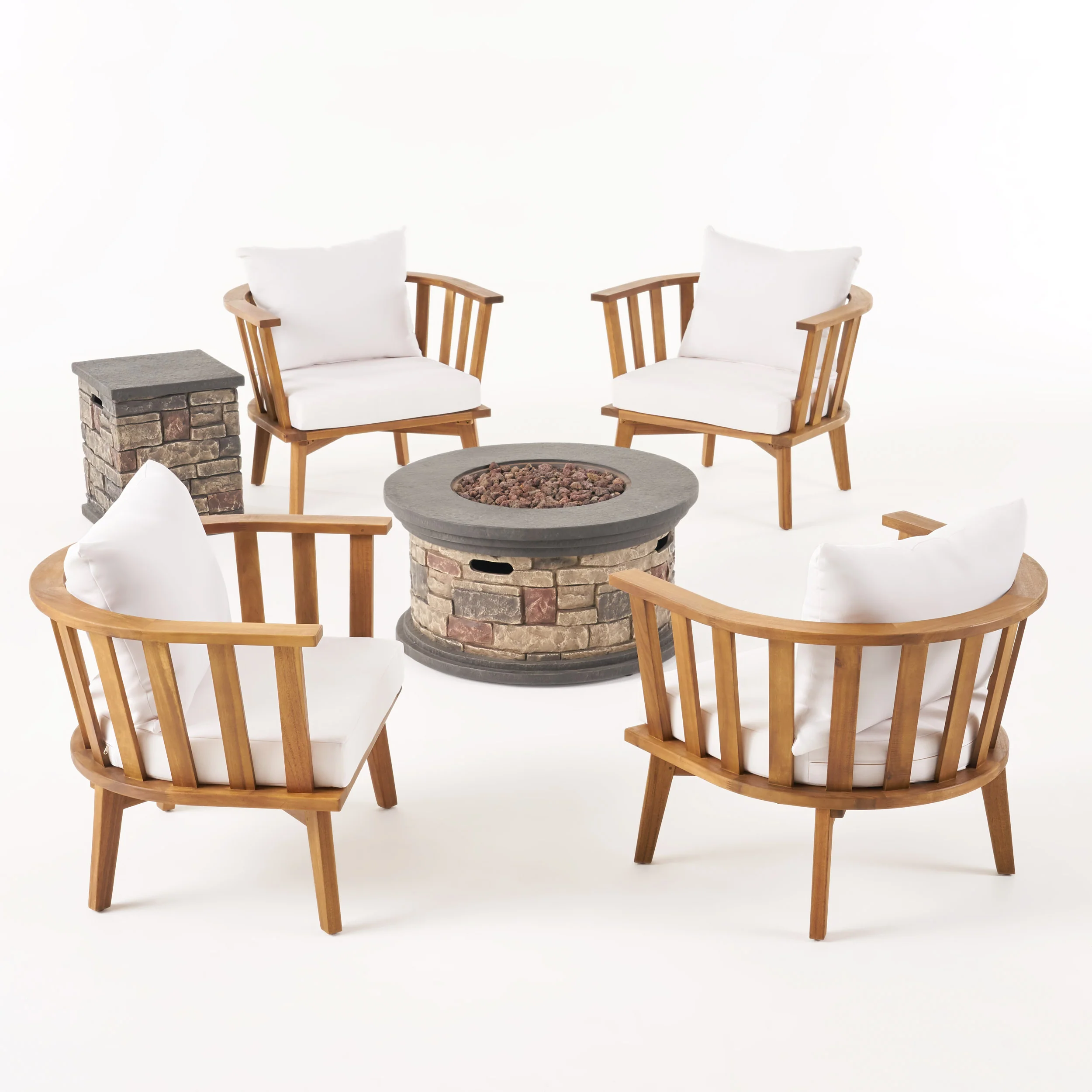 Julianna Outdoor Acacia Wood 4 Seater Club Chairs and Fire Pit Set - furnishings