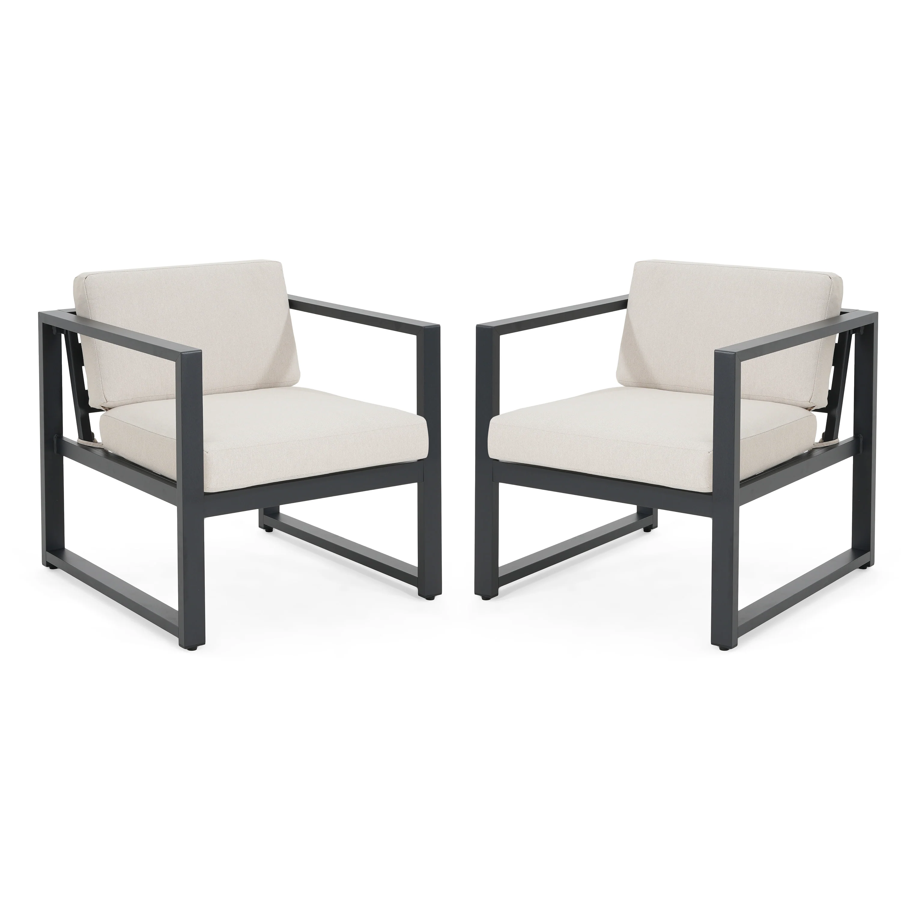 Sienn Outdoor Patio Furniture Club Chairs with Beige Cushions - furnishings